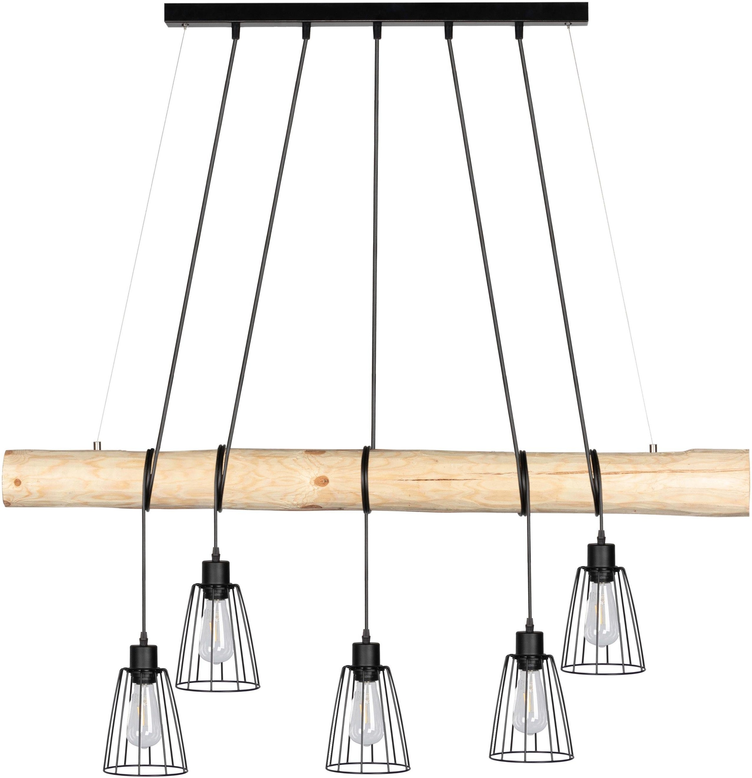 SPOT Light Pendelleuchte TRABO LONG, E27, Hängeleuchte, mit Massivholzbalken Ø 8-12 cm, Naturprodukt mit FSC-zertifikat, Kürzbar, passende LM E27, Made in Europe