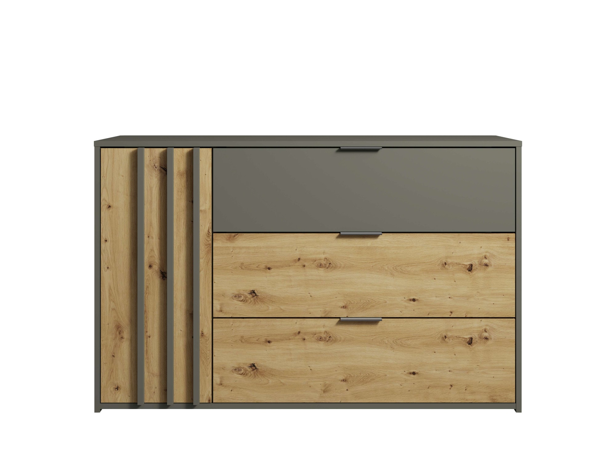 INOSIGN Kommode »Kommode Loreto mit 3 Schubladen und eine Tür, B/T/H 125/36/80 cm«, Kommode mit Schubladen und Drehtür sowie MDF-Lamellen
