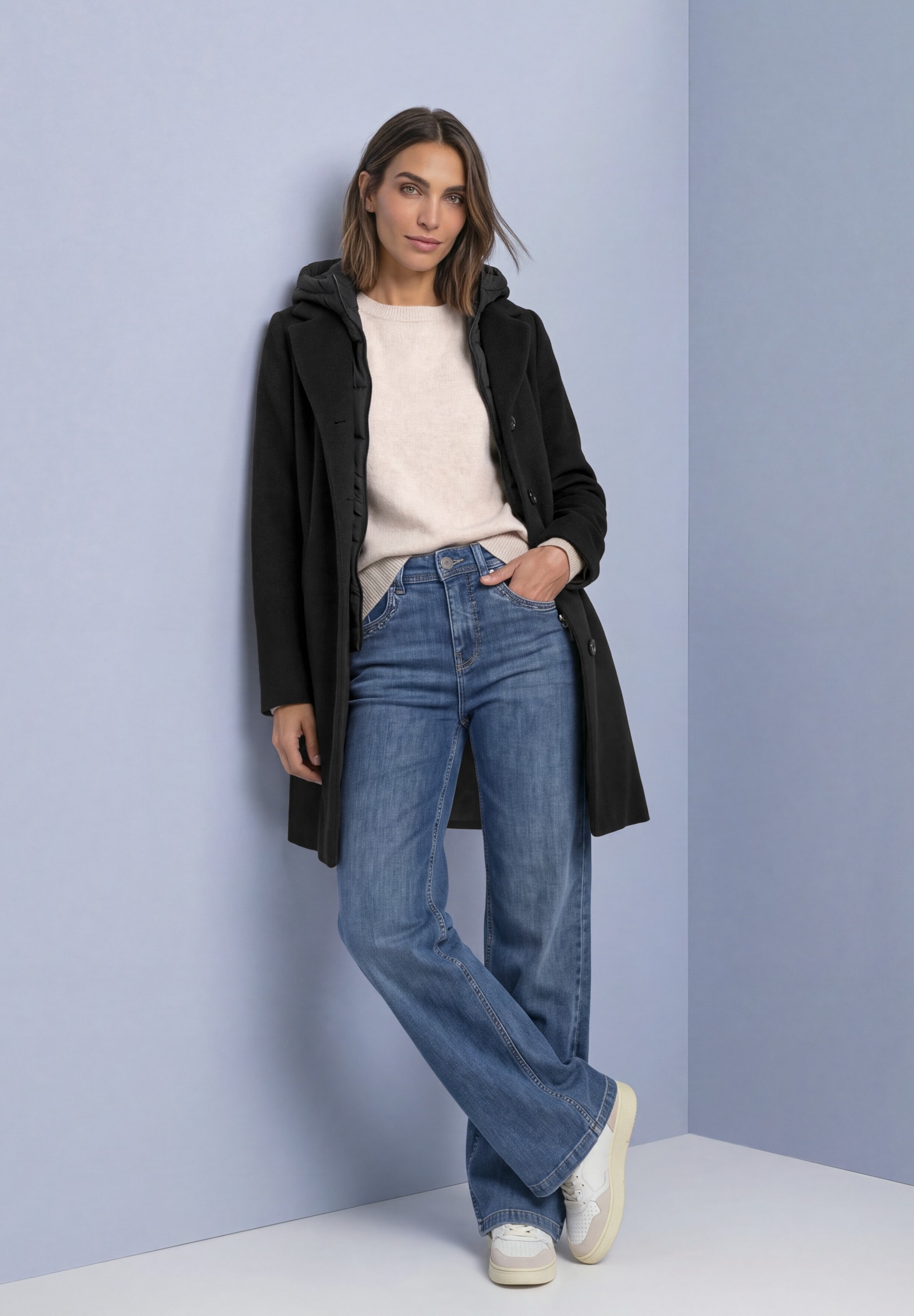 STREET ONE Wolljacke mit Kapuze Wollmantel / Reverskragen / mit Kapuze und Reißverschluss