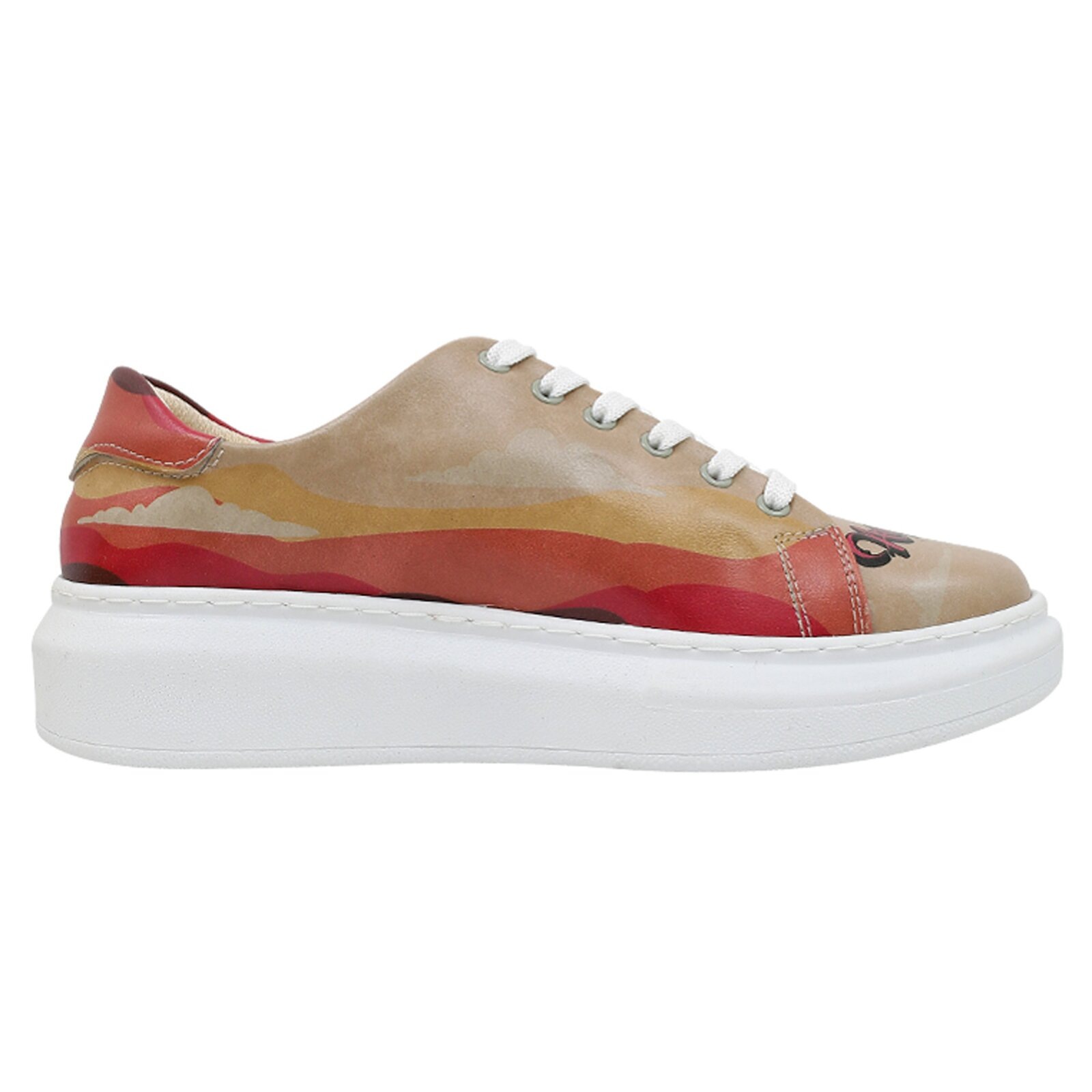 Plateausneaker DOGO "Myra Low-Top Sneaker Smell The Flowers Damen Sneaker, Myra", Damen, Gr. 38, Normalschaft, rot (beige, rot), Lederimitat, Schuhe Plateausneaker, Handgefertigt 2
