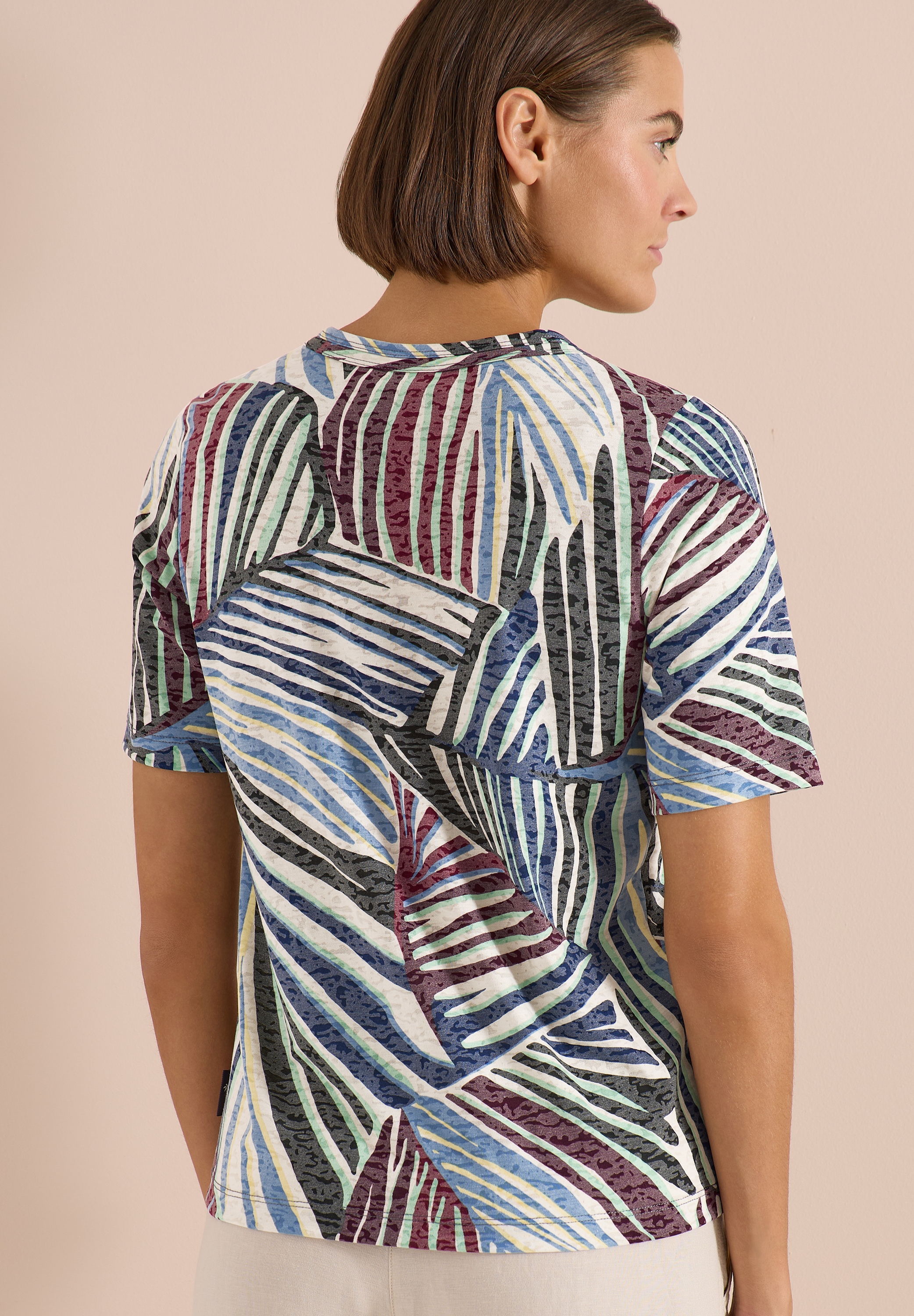 Cecil Kurzarmshirt Sommershirt im Ausbrenner-Look mit Print