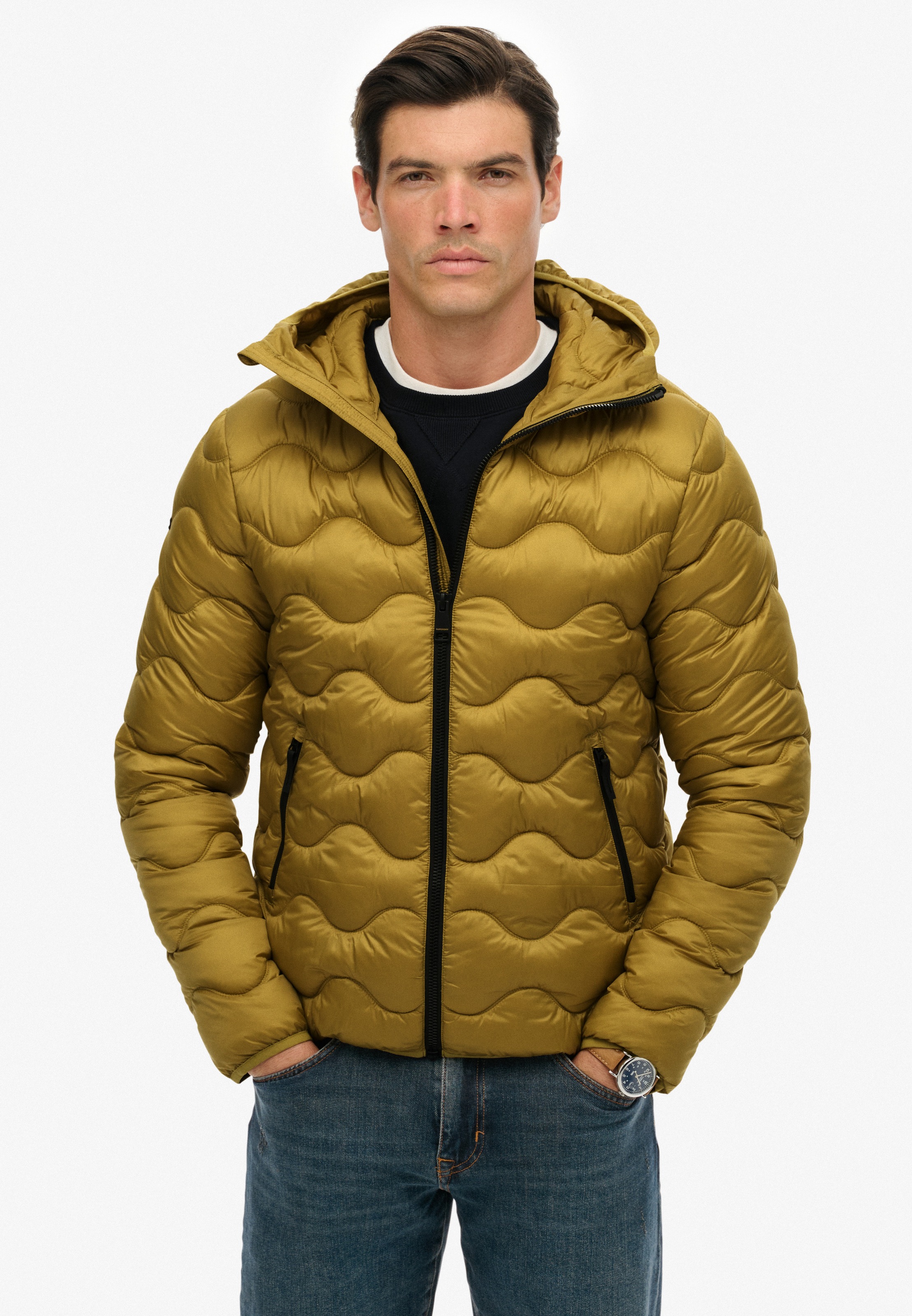Superdry Steppjacke "Hooded Quilted Wave Padded Jkt" Mit Kapuze Mit Markenlabel, Regular Fit, Aus Polyester Und Kunstfaser, Unifarben
