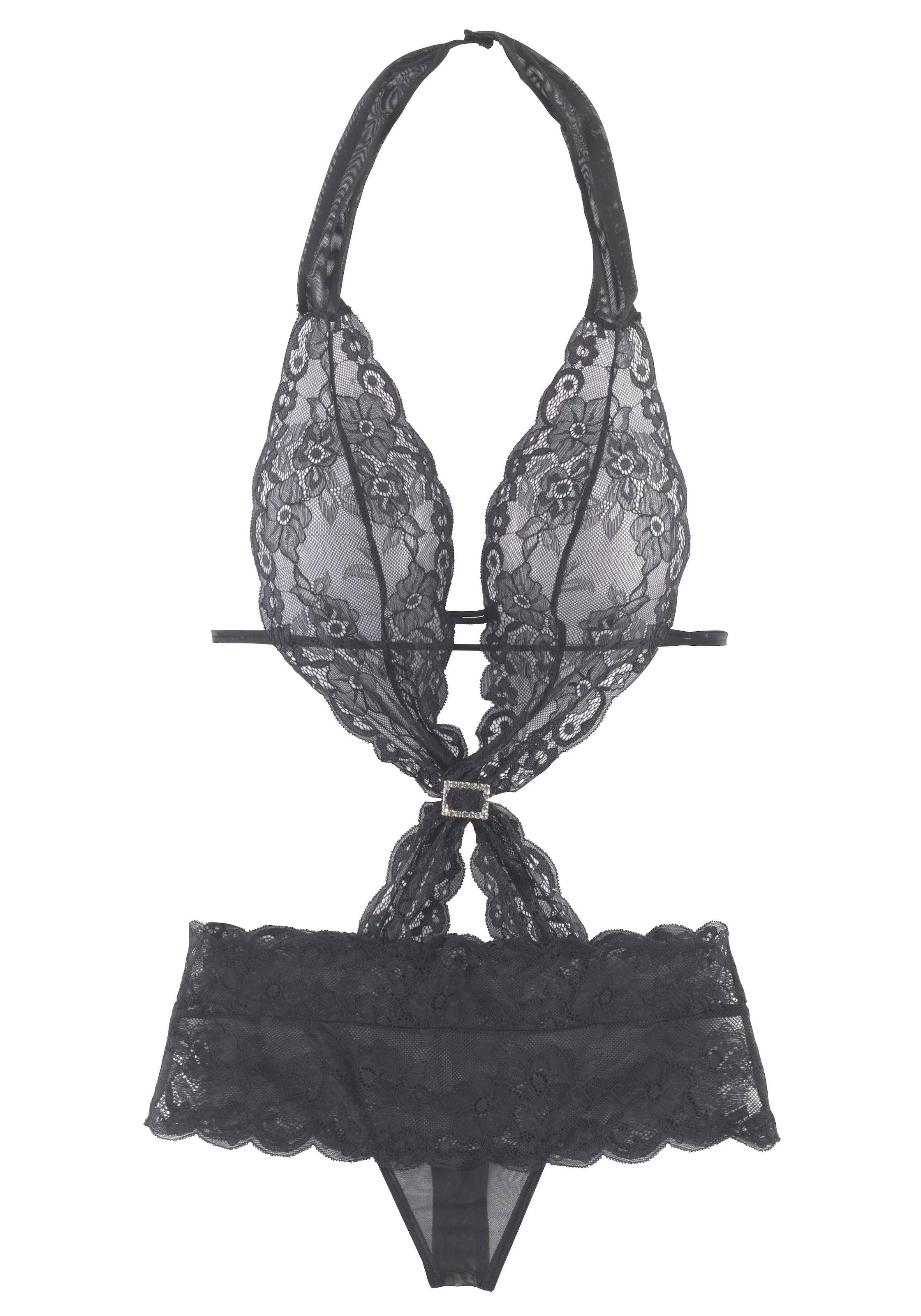 LASCANA Neckholder-Body, ohne Bügel aus Spitze in blumiger Optik, sexy Dessous, Reizwäsche