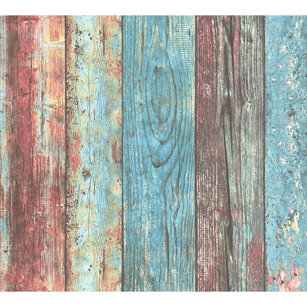 living walls Vinyltapete »Pop Up Panel 3D«, Holz, Holzoptik Tapete Selbstklebend Holz Panel Blau Rot 2,50 m x 0,52 m