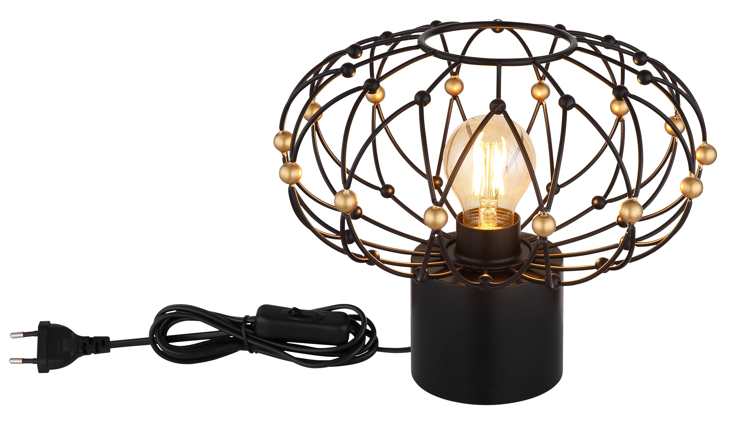 GLOBO LIGHTING Tischleuchte »GREYS« E27 1 Stk. Tischleuchte Schwarz/Gold, Metallgeflecht, Wippschalter, E27