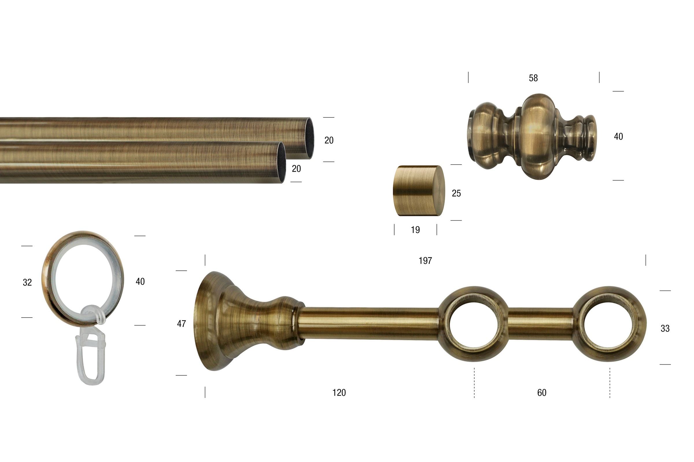 Thumbnail - GARESA Gardinenstange "ANDREA" Ø 20 mm 2 läufig-läufig Wunschmaßlänge Vorhanggarnitur, verlängerbar, Endknopf Profil gro...