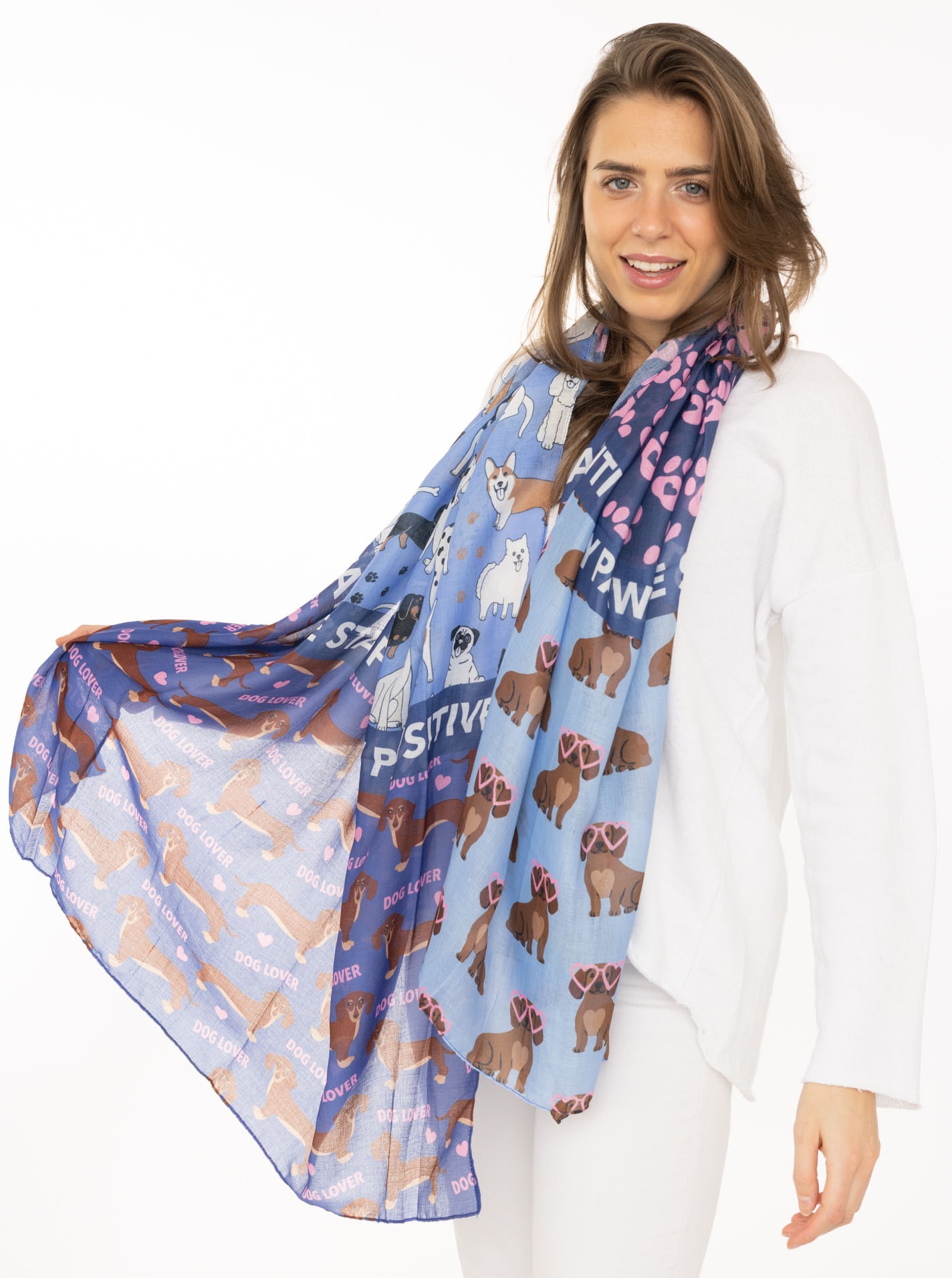 Zwillingsherz Schal ""Pawsitive"" Hundemuster, farbenfroh, transparent günstig online kaufen