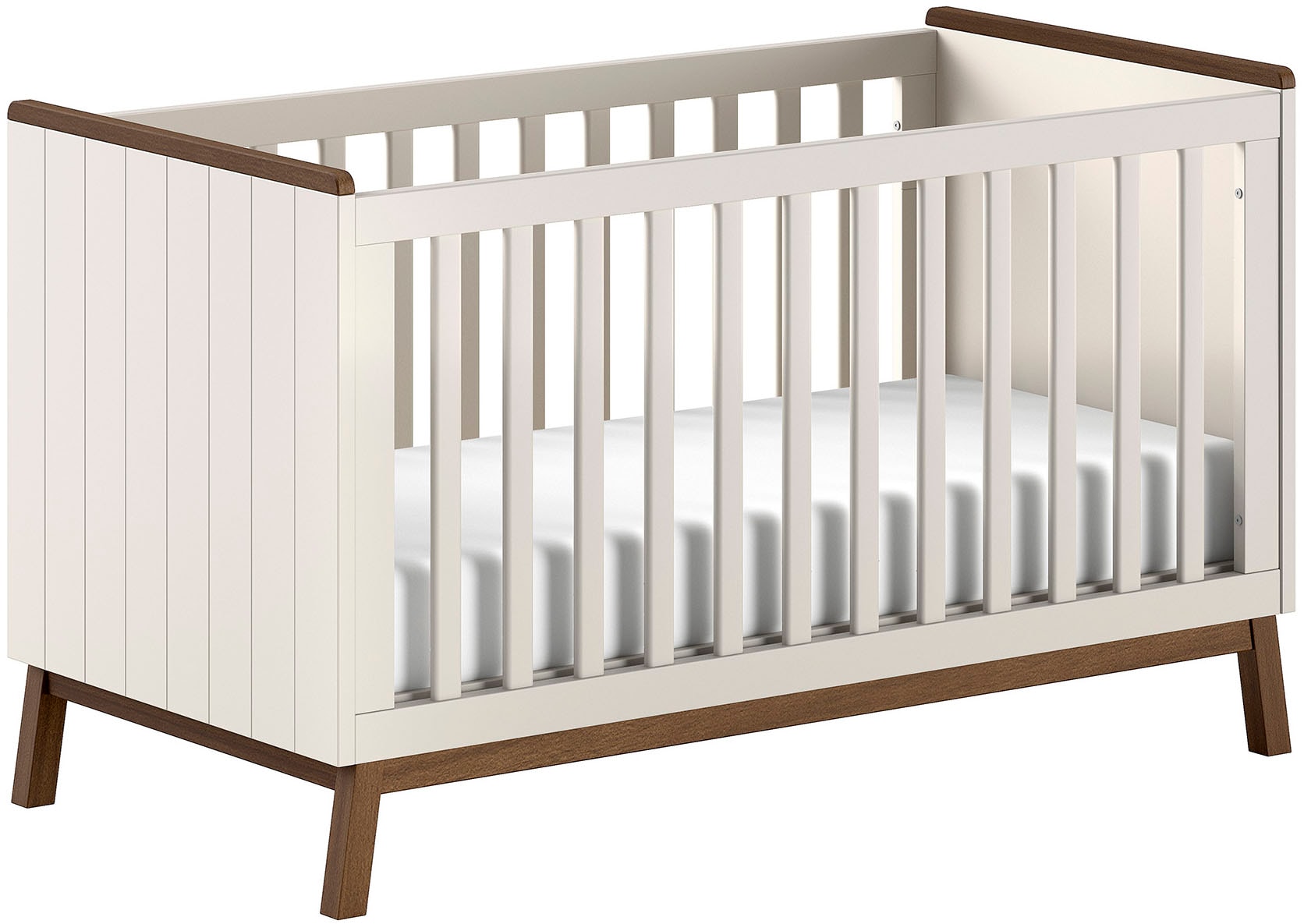 Vipack Babybett "Sezane 70x140 cm, in warmen Grau lackiert, Absatz nussbaumfarbig" mit 3-fach verstellbarem Lattenrost, später zum Junior-Bett umbaubar