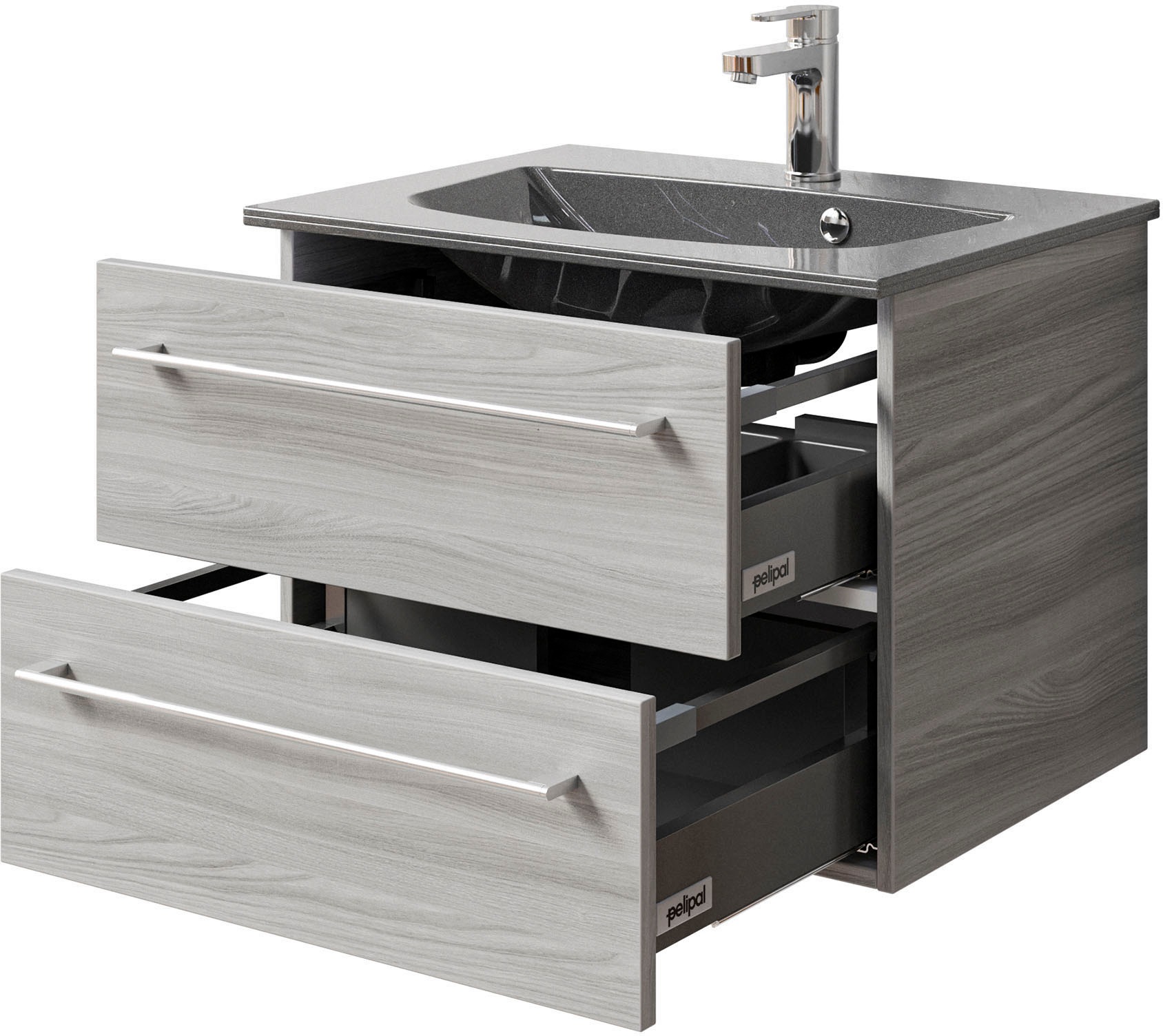Saphir Waschtisch »Serie 6025 Mineralmarmor-Waschtisch mit Unterschrank, 67 cm breit«, Waschplatz mit 2 Schubladen, hängend, verschiedene Ausführungen