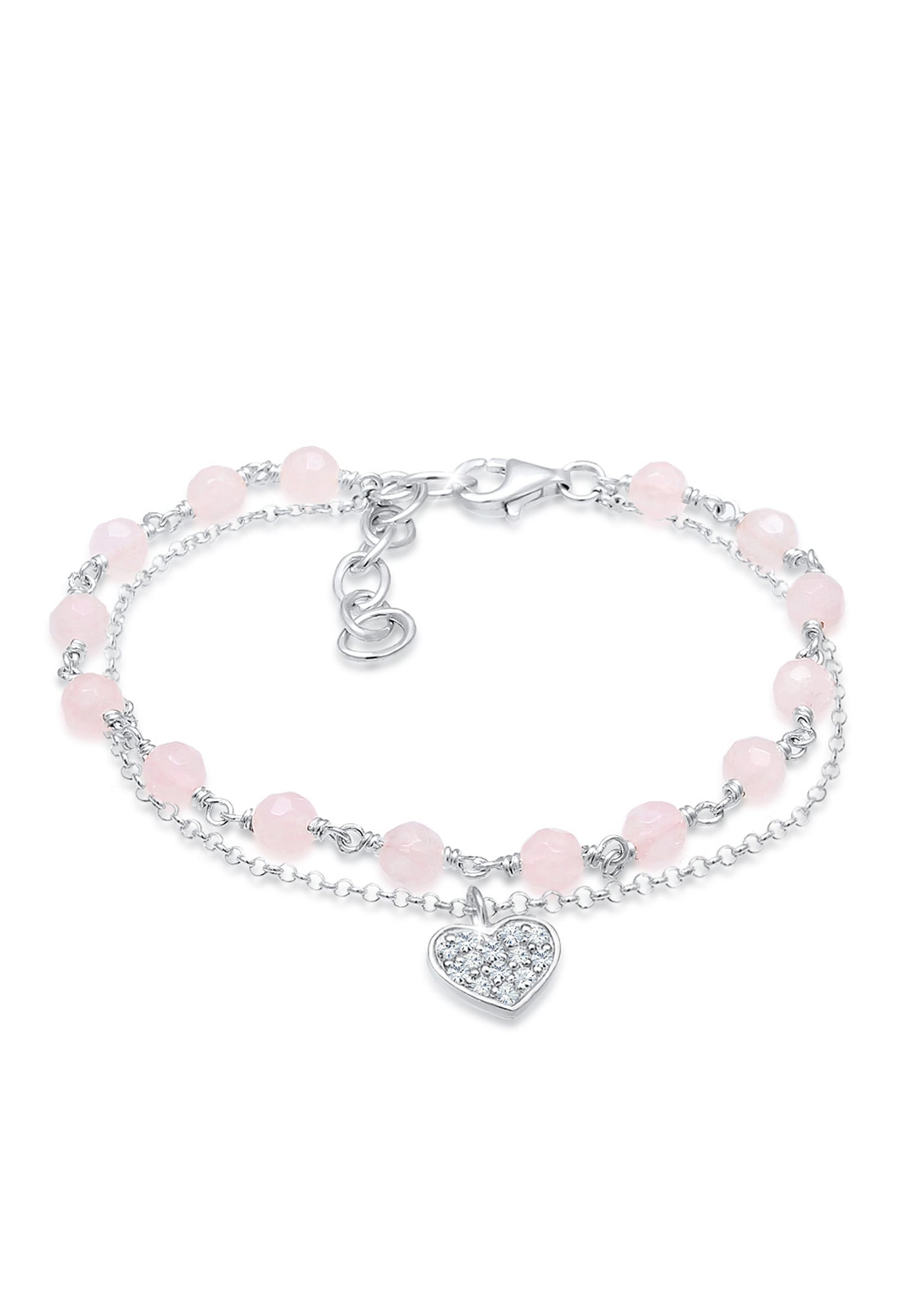 ELLI Damen Armkette "Armband Herz Quarz Perlen Rosé 925 Sterling Silber", Silber 925 (Sterlingsilber), silber, Silber 925 (Sterlingsilber), Armbänder