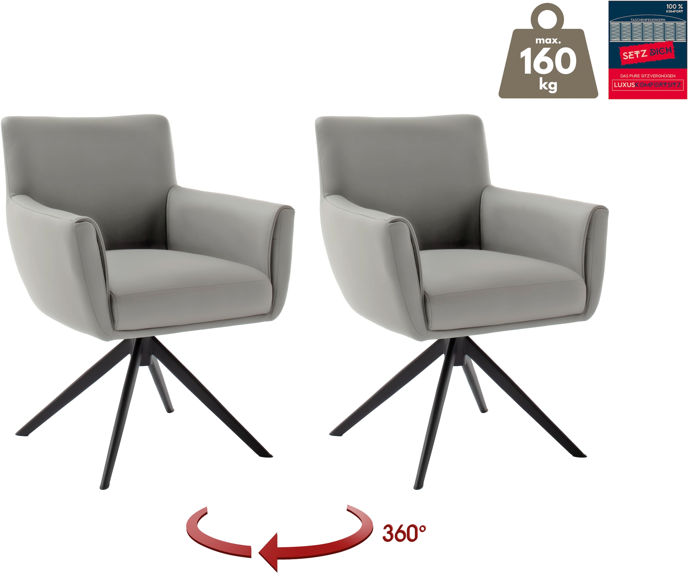 MCA furniture 4-Fußstuhl »WILSON Esszimmerstuhl, Armlehnstuhl, Polsterstuhl, modern«, (Set), 2 St., Leder, Stuhl, Armlehnenstuhl, drehbar, Taschenfederkern, belastbar 160 kg,XXL