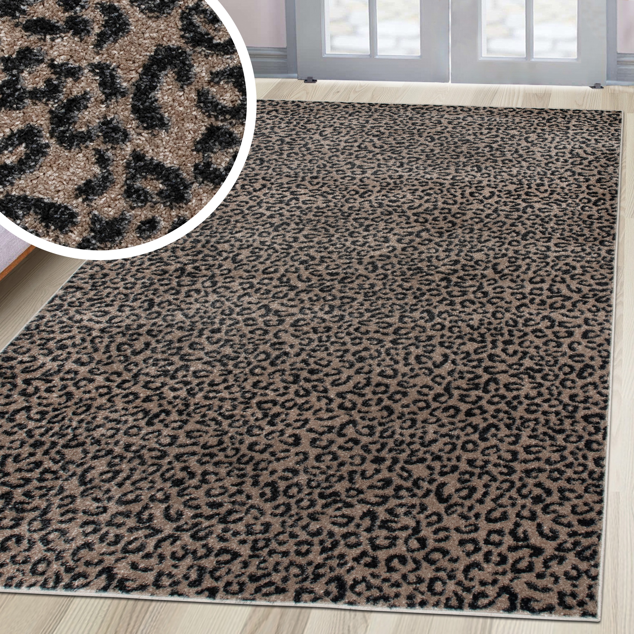 Teppich OTTO HOME "Fynna, Leoparden-Muster, Animalprint", beige, B:60cm H:9mm L:110cm, Kunstfaser, Teppiche, Teppich, besonders weicher Flor, Wohnzimmer, Schlafzimmer, Esszimmer, Leo