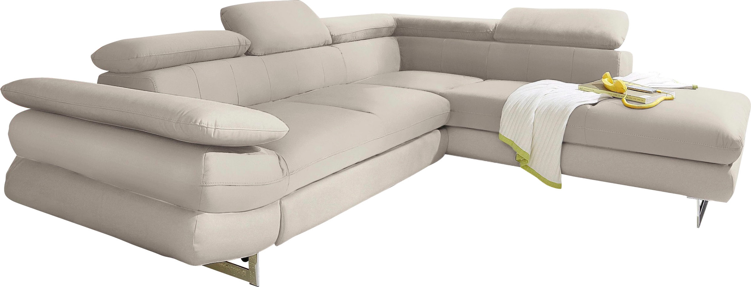 COTTA Ecksofa "Solution L-Form, Design Sofa, bequeme Wellenunterfederung, Design Fuß" mit Arm- & Kopfteilverstellung, wahlweise mit Schlaffunktion