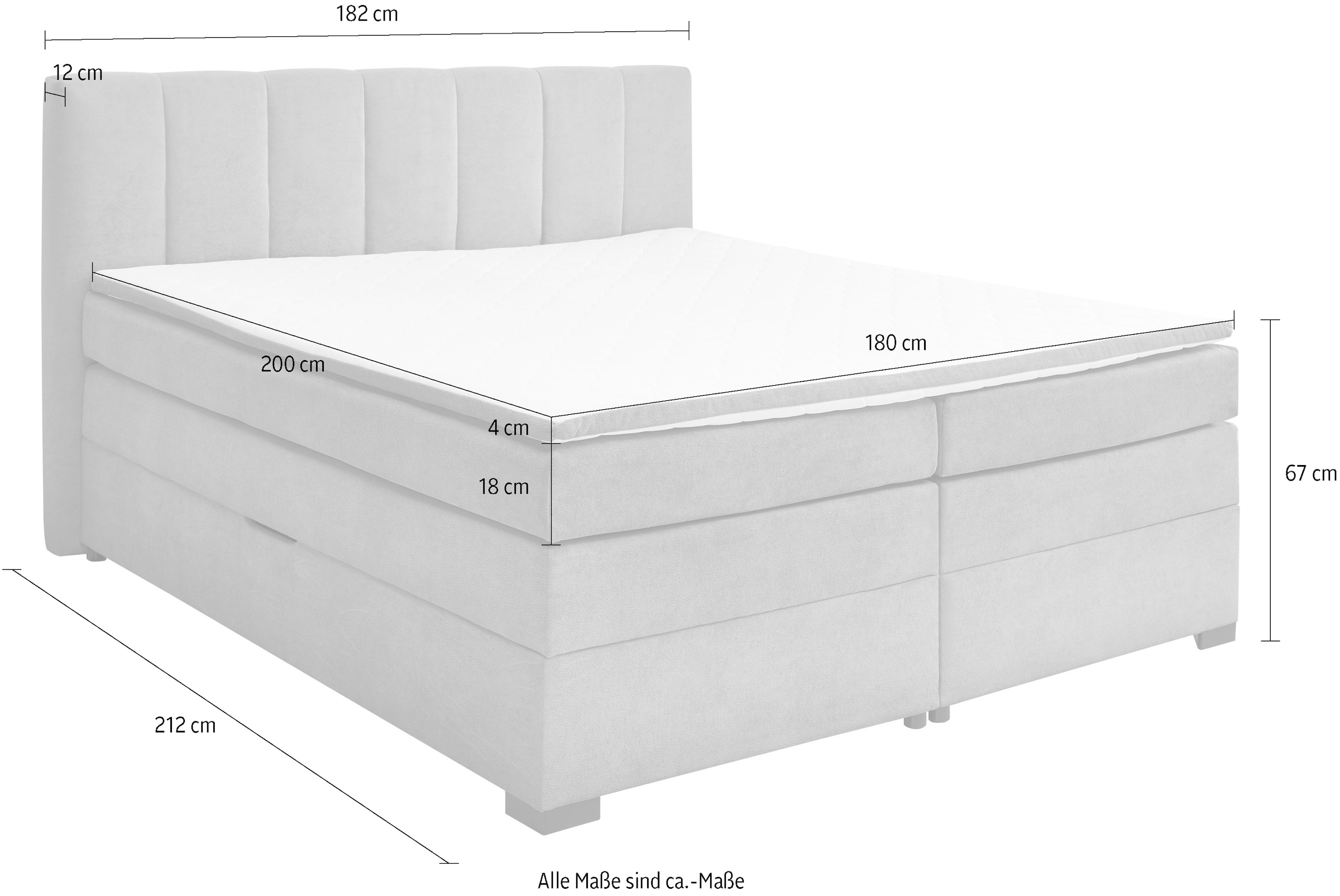 ED EXCITING DESIGN Boxspringbett »Pescara in der Breite 180cm, inkl. Bettkasten, Liegehöhe: 67cm« inkl. Tonnentaschen-Federkernmatratze & Komfortschaum-Topper