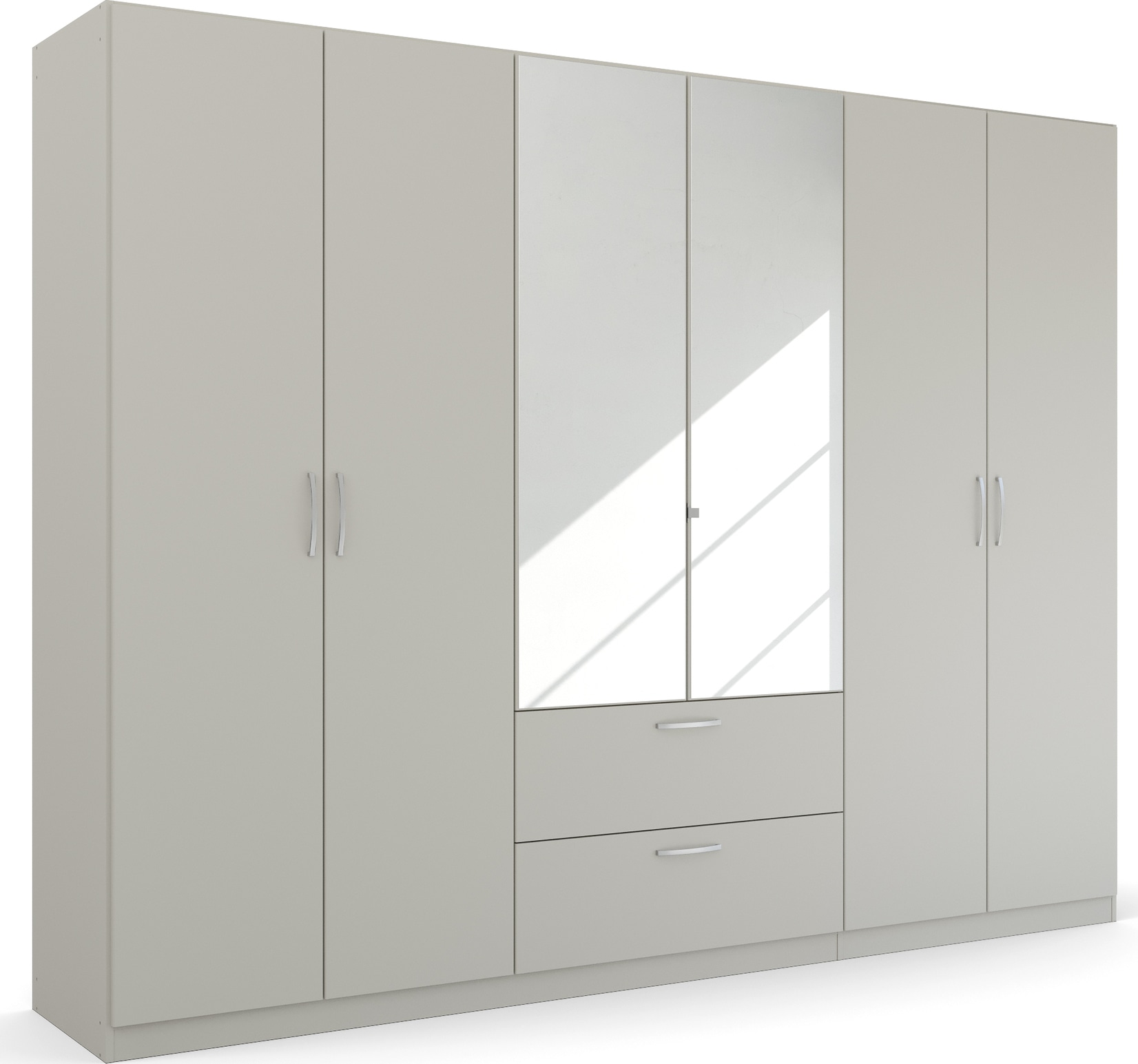 rauch Drehtürenschrank "Kleiderschrank Schrank Garderobe Ankleide PURE BY QUADRA SPIN" Breiten: 181/226/271 cm, Höhe 210 cm, mit Spiegel, in puristischem Design, Griffe alufarben MADE IN GERMANY