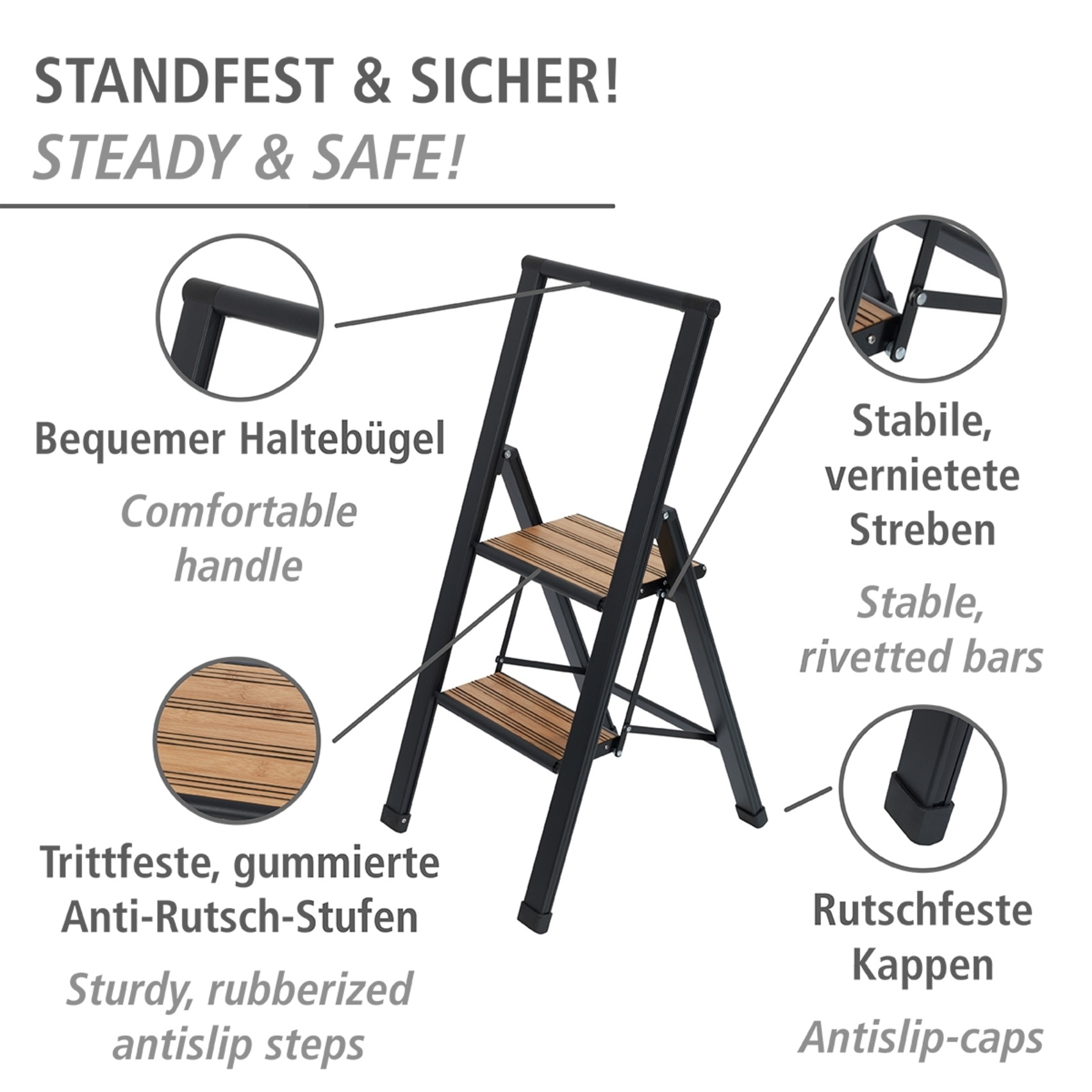 WENKO Trittleiter "Modell Alu-Design" rutschsichere XXL-Stufen, robustes Al günstig online kaufen