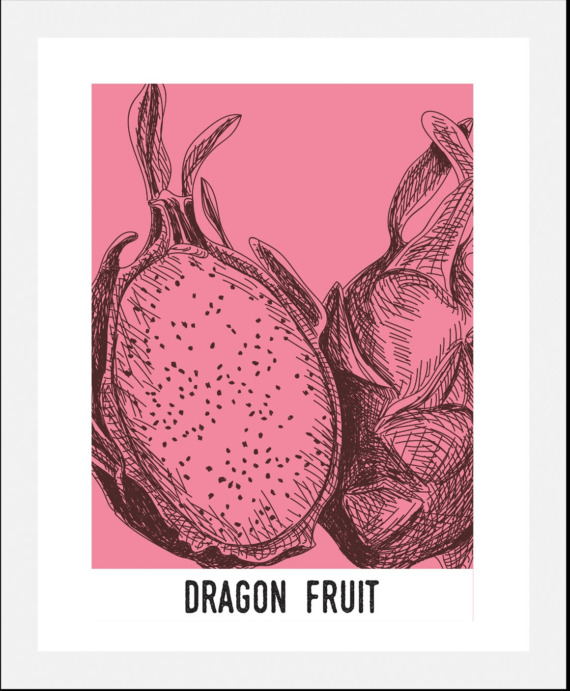 queence Bild »Drachenfrucht«, Obst-Obst Bilder-Essen-Lebensmittel-Kunst-Schriftzug, (1 St.), HD Premium Poster-Druck inkl. Holzrahmen