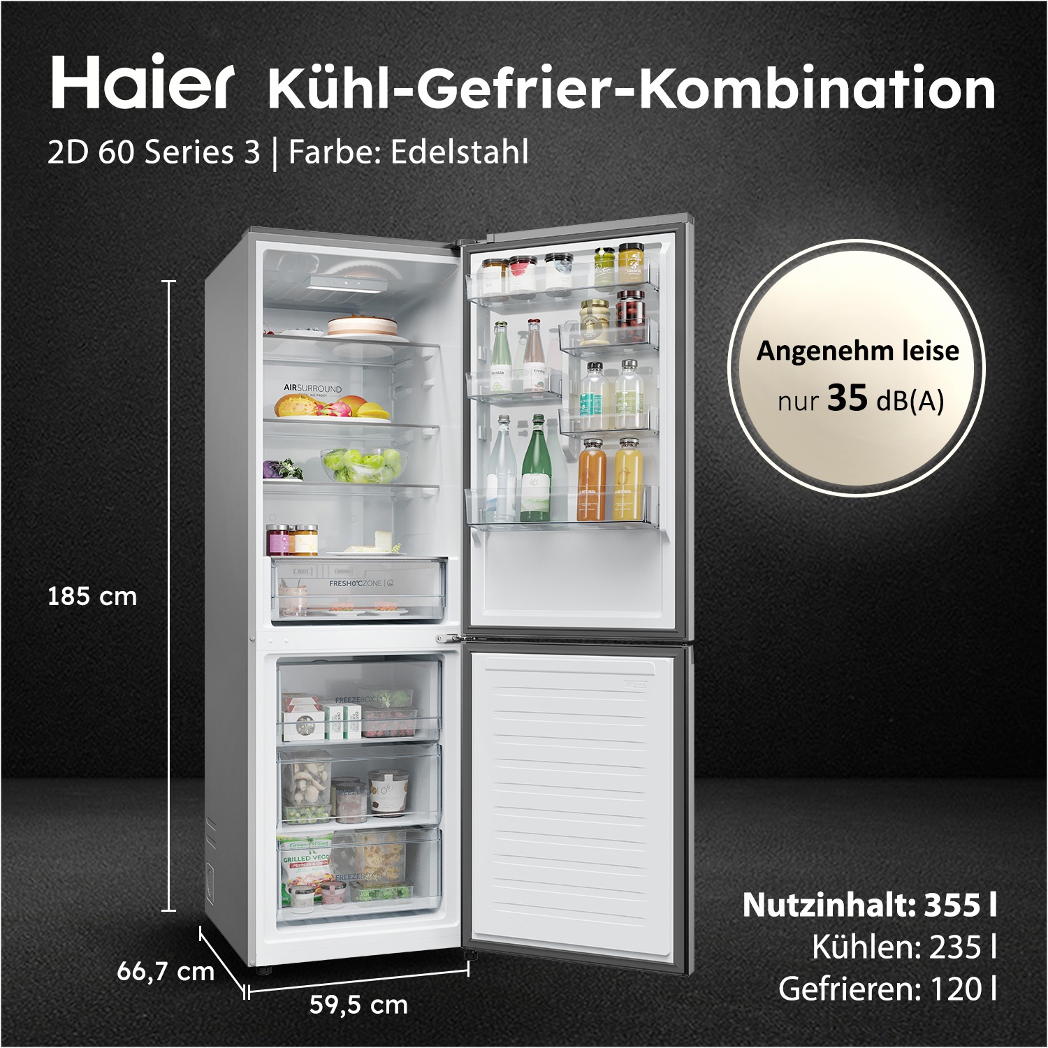 Haier Kühl-/Gefrierkombination "HDPR1618CNPK" 185 cm hoch 59,5 cm breit Fre günstig online kaufen