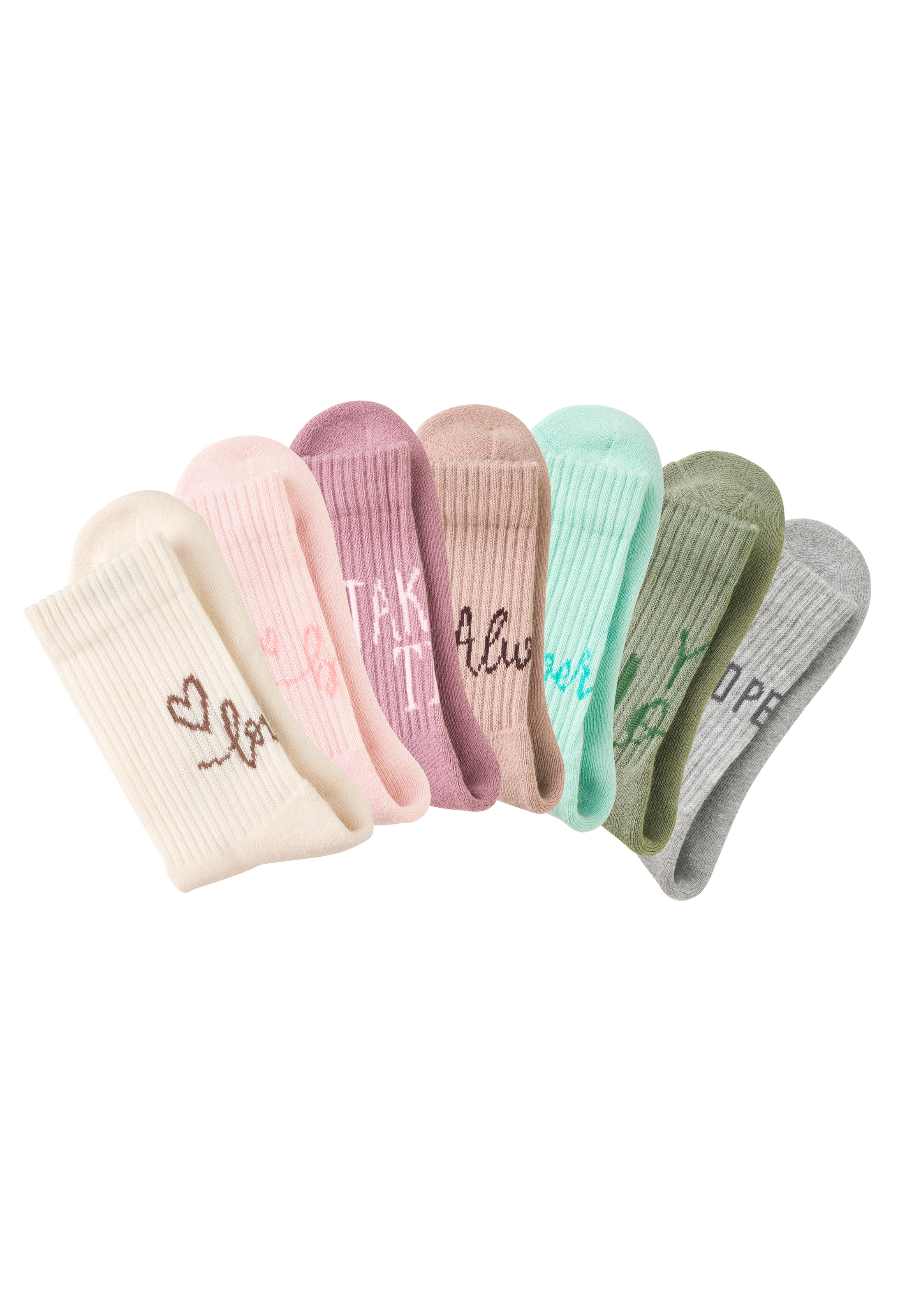 H.I.S Tennissocken »Damen Sportsocken daily socks« Packung, 7 Paar tlg. mit Fußfrottee und ansprechenden Schriftzügen