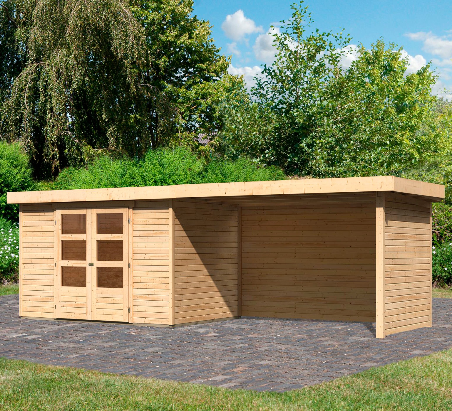 Karibu Gartenhaus »Askola 4«, mit Anbaudach, Seiten- und Rückwand kaufen