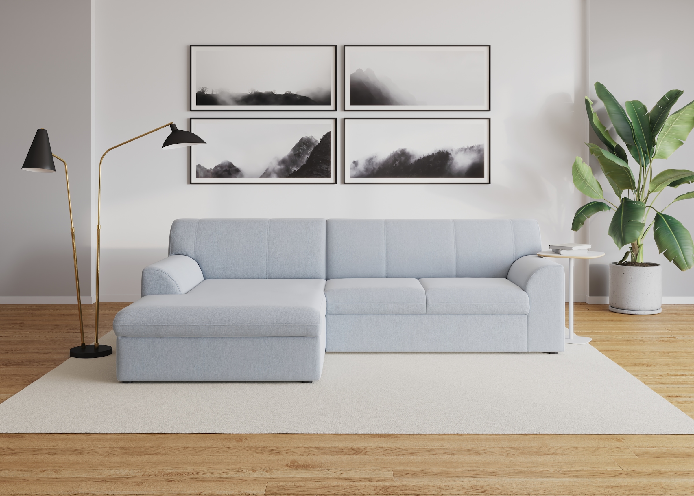 DOMO collection "Topper, elegant und zeitlos, kompaktes Stellmaß 245/155cm, L-Form" mit Recamiere, wahlweise mit Schlaffunktion