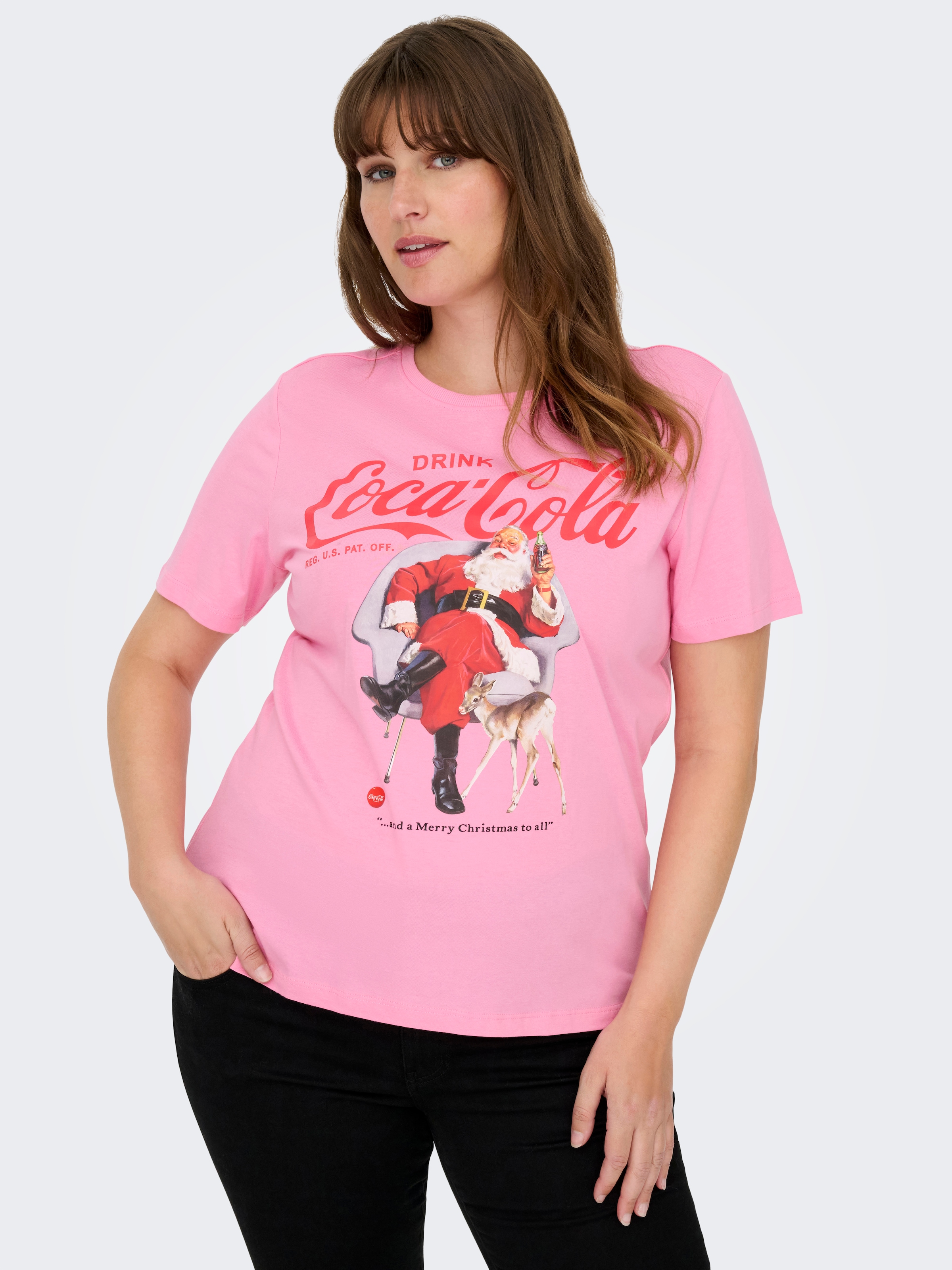 ONLY CARMAKOMA Kurzarmshirt "CARCOCA COLA XMAS LIFE S/S TOP JRS" günstig online kaufen