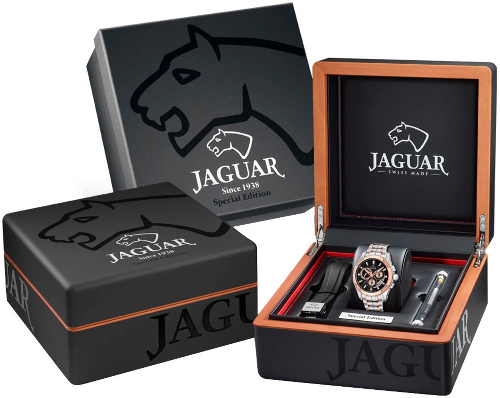 Jaguar Chronograph »Special Edition«, (Set, 3 tlg., Uhr mit Wechselband und Bandwechsler), Quarz,Armbanduhr,Herrenuhr,Swiss Made,Edelstahlarmband,Stoppfunktion