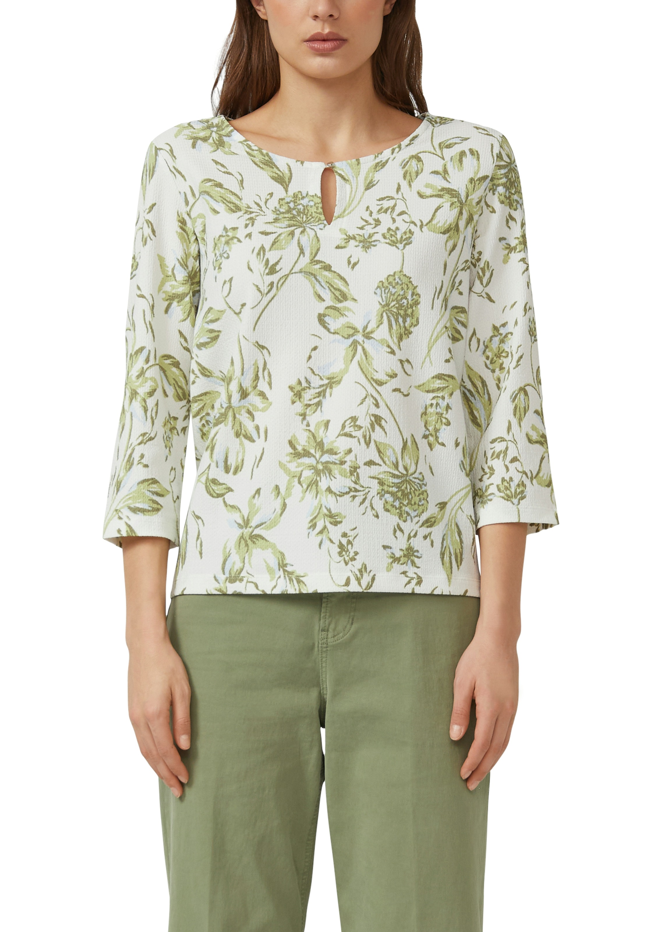 s.Oliver 3/4-Arm-Shirt mit floralem Allover-Print - Sommershirt Rundhals günstig online kaufen