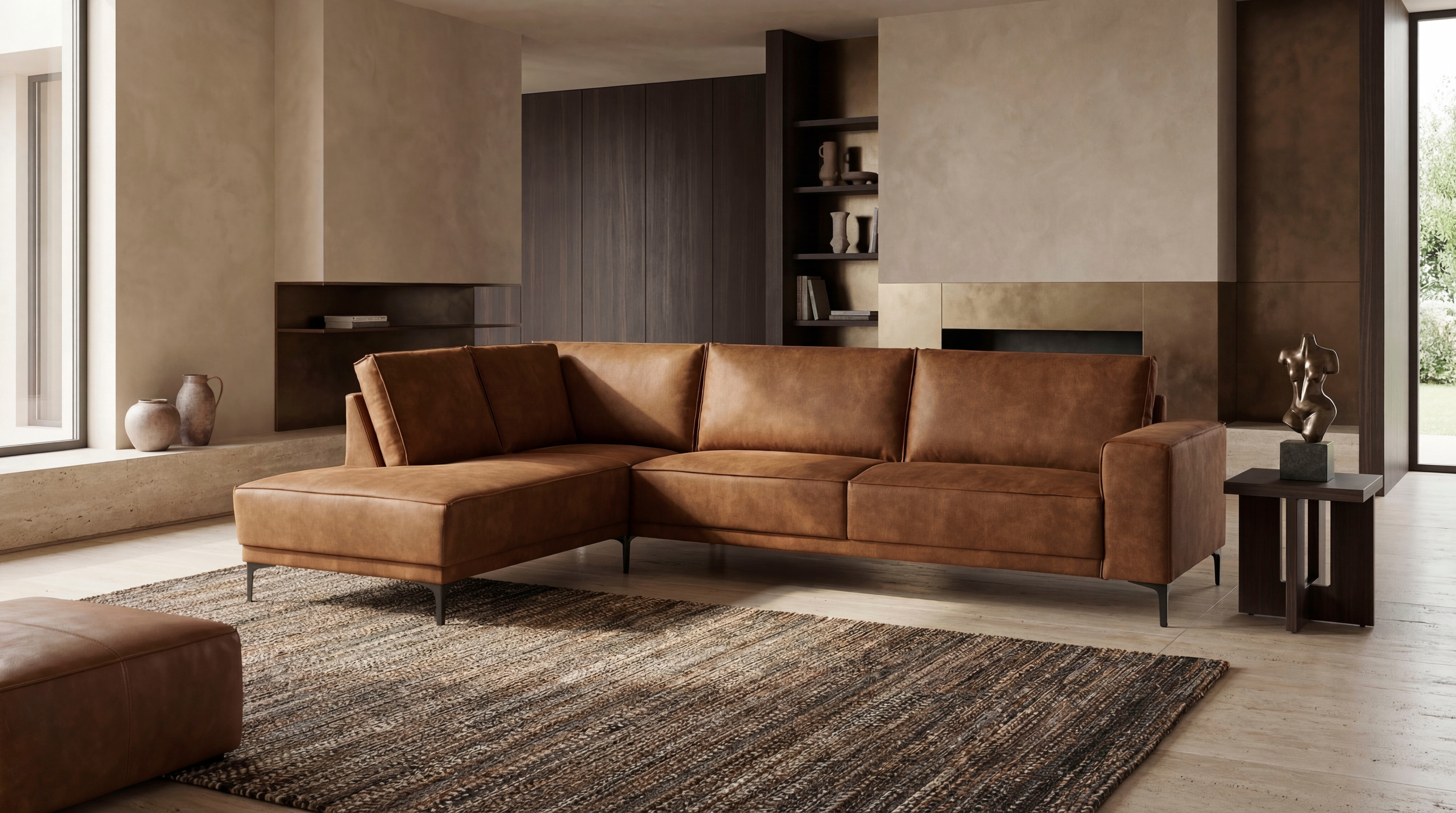 OTTO home Ecksofa "OLAND Luxus-Microfaser L-Form, B: 289 cm, Skandi-Design" Struktur, Flachgewebe, Luxus-Microfaser, Boucle