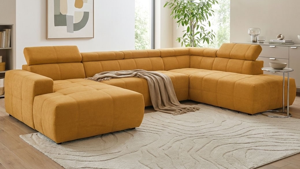 OTTO home Wohnlandschaft "Ballerup 359 x 228 cm, auch mit verstellbarer Sitztiefe" Kopfteile verstellbar, aus pflegeleichtem, weichem Bezugsstoff, U-Form