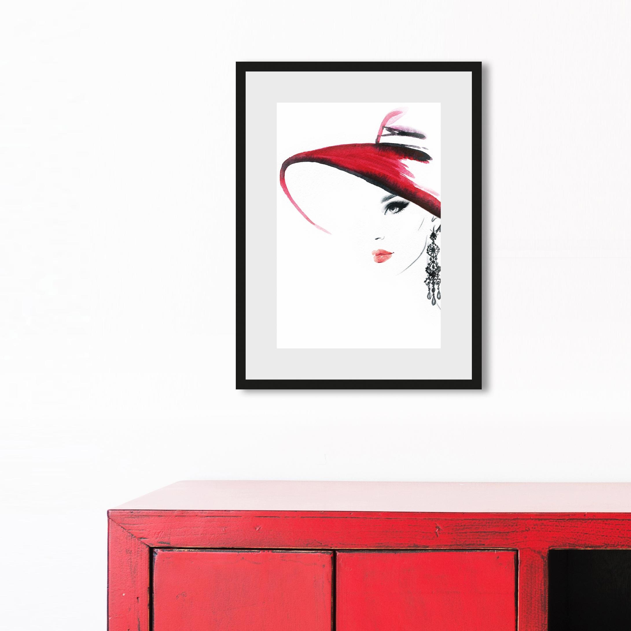 OTTO home Bild mit Rahmen "Skizze Frau mit Hut und Ohrring" Bilder von Frau günstig online kaufen