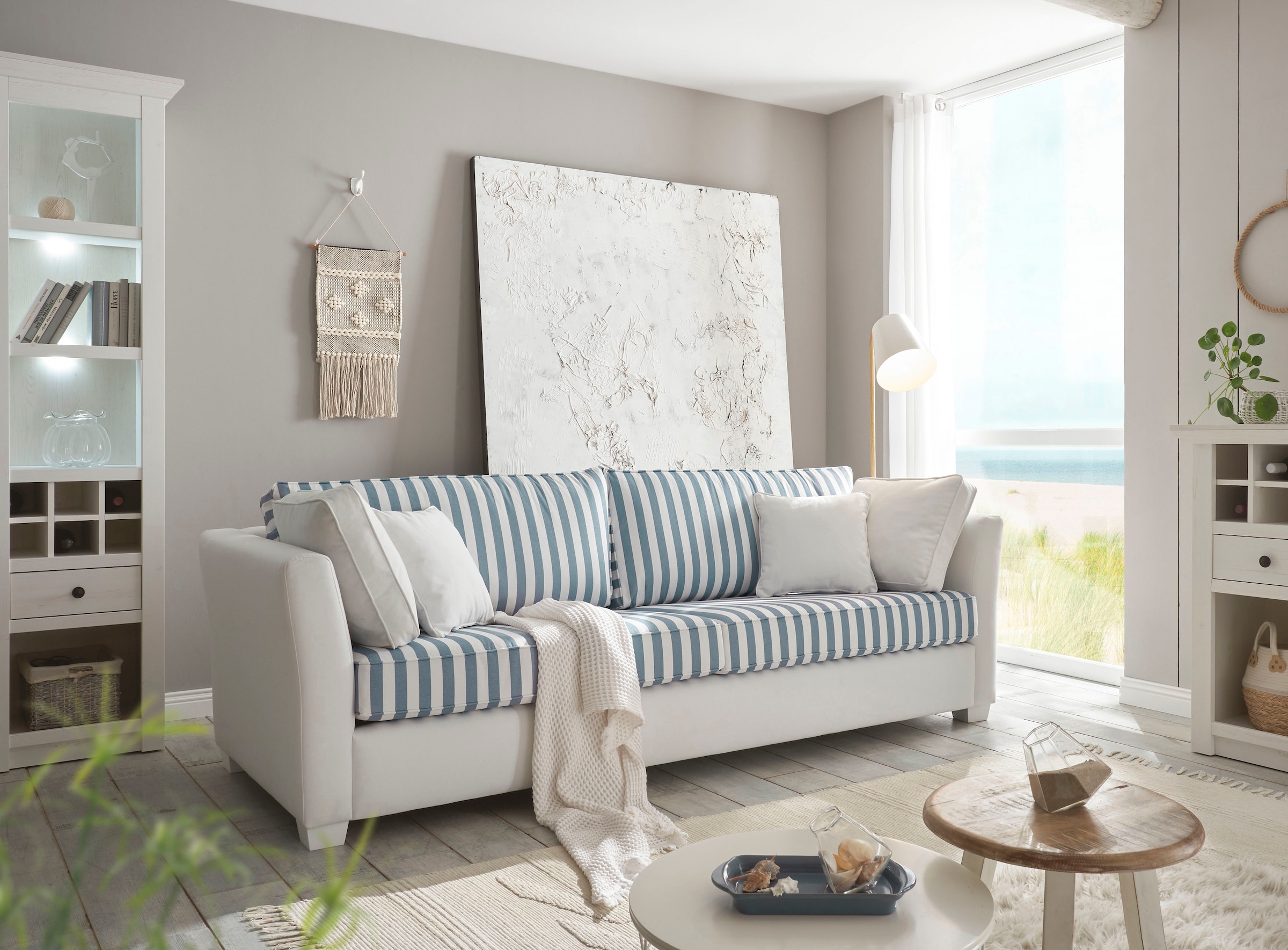 Home affaire 3-Sitzer »CALIFORNIA«, maritimer Landhausstil, in 3Breiten,  mit Holzfüßen Weiß lackiert | BAUR
