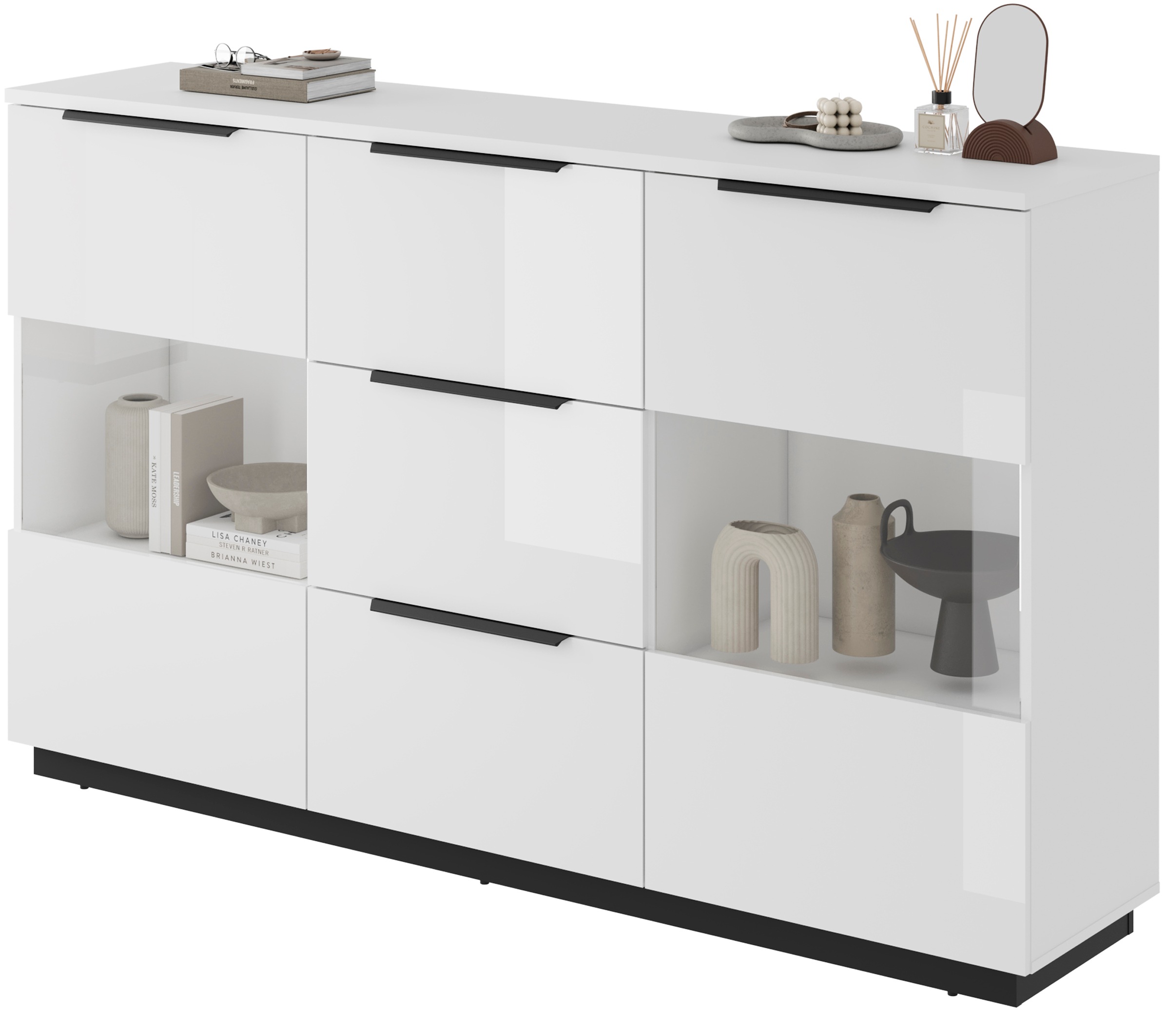 Home affaire Highboard »Tuluza, Breite 180 cm, moderne Hochkommode mit geräumiger Stauraum« Hochkommode mit 3 Schubladen, 6 Fächern, Glastüren, Hochglanzfront