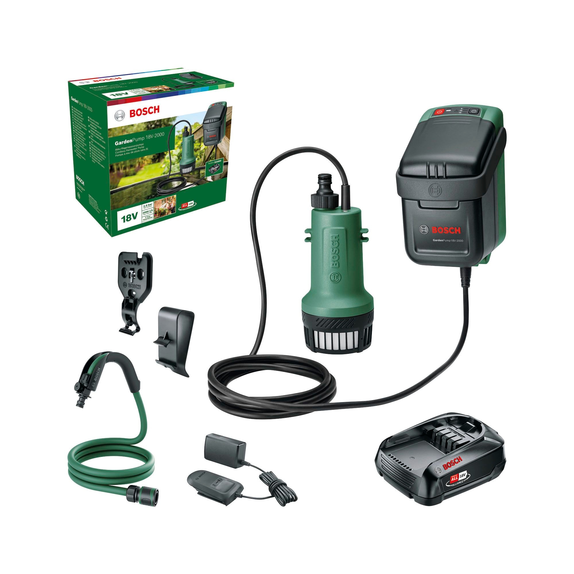 Bosch Home & Garden Akku-Gartenpumpe "GardenPump 18V-2000", mit Akku 18V/2,5 Ah und Ladegerät