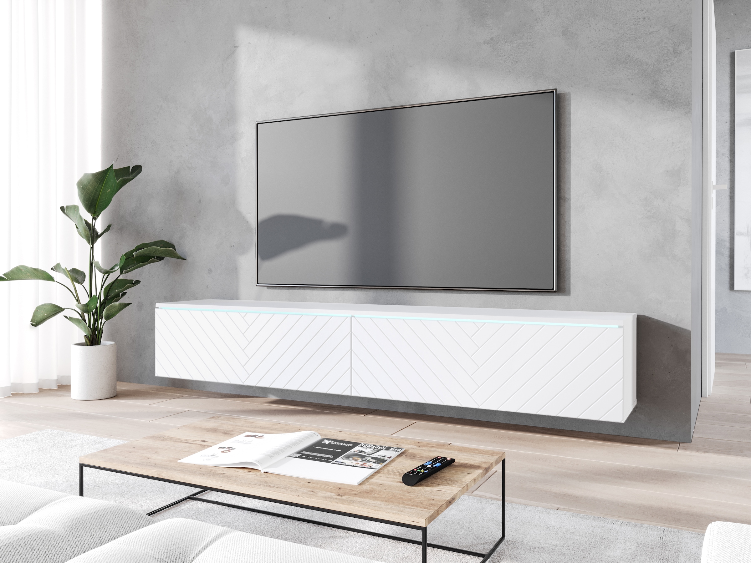 INOSIGN Lowboard »Vera, wahlweise mit oder ohne Beleuchtung«, gefräste MDF Front mit 3D Effekt, stehend und hängend montierbar