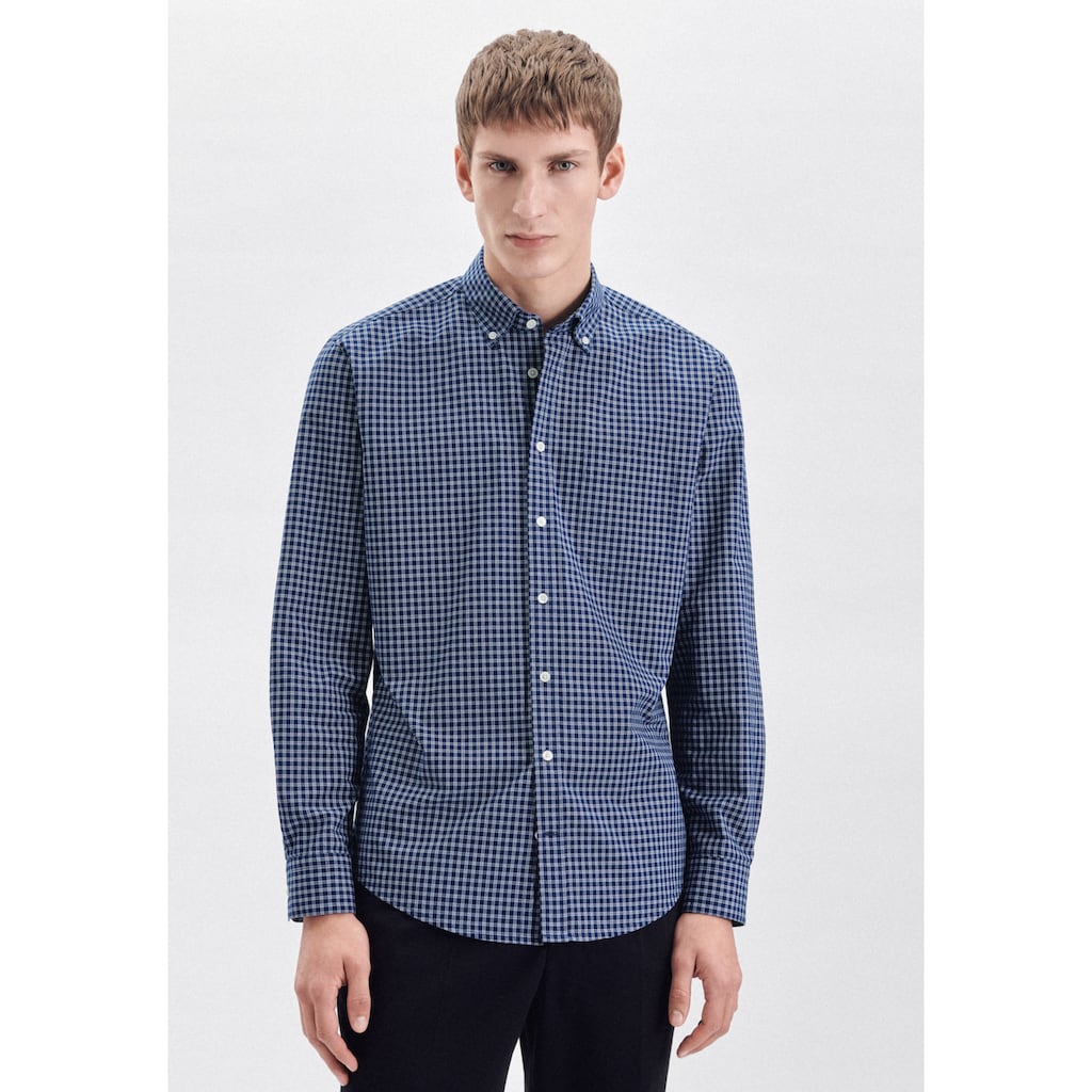 seidensticker Businesshemd »Schwarze Rose« Regular Langarm Button-Down-Kragen Karo seidensticker Businesshemd »Schwarze Rose« Regular Langarm Button-Down-Kragen Karo
