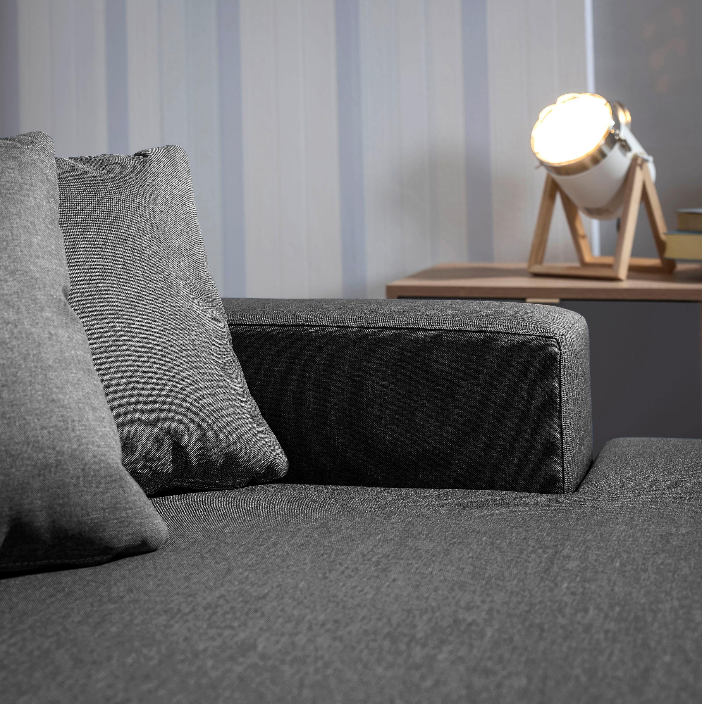 Max Winzer® Ecksofa »Flori Set inkl. Hocker, guter Sitzkomfort, aktuelles Design«, (Spar-Set, Ecksofa und Hocker), elegant mit abgewinkelten Chromfüßen, inklusive Zierkissen