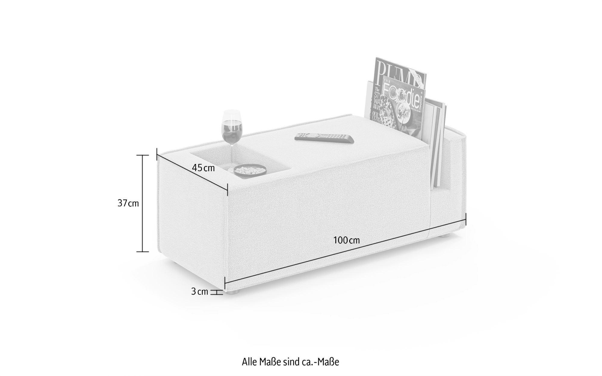 INOSIGN Sofaelement »HAILY Tisch XL für das Modulsofa, extra tief, Maße B/T/H: 45/130/37 cm«, als Modul oder separat verwendbar, mit Steckfach und Ablagefläche
