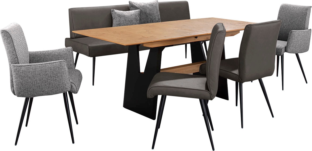 K+W Komfort & Wohnen Essgruppe »Giacomo I«, (6 tlg., Polsterbank, 2 Stühle und 2 Armlehnenstühle), 2 Stühle und Bank, 2 Armlehnenstühle Stoff 775, Tisch 160 oder 180 cm