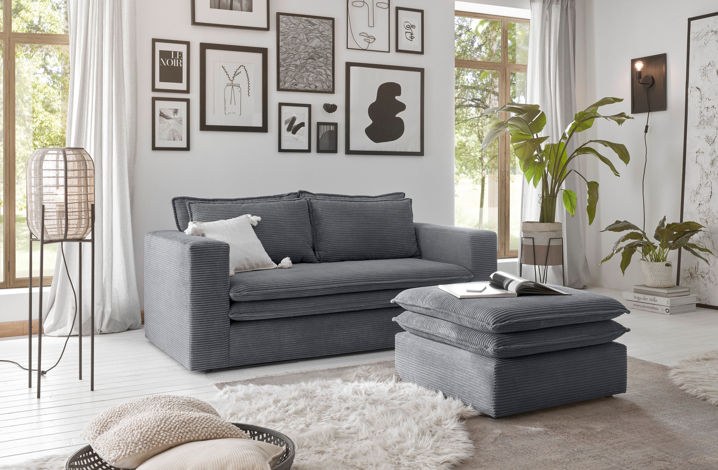 Places of Style Sitzgruppe »PIAGGE«, (2 tlg.), 2-Sitzer-Sofa und Hocker klein im Set
