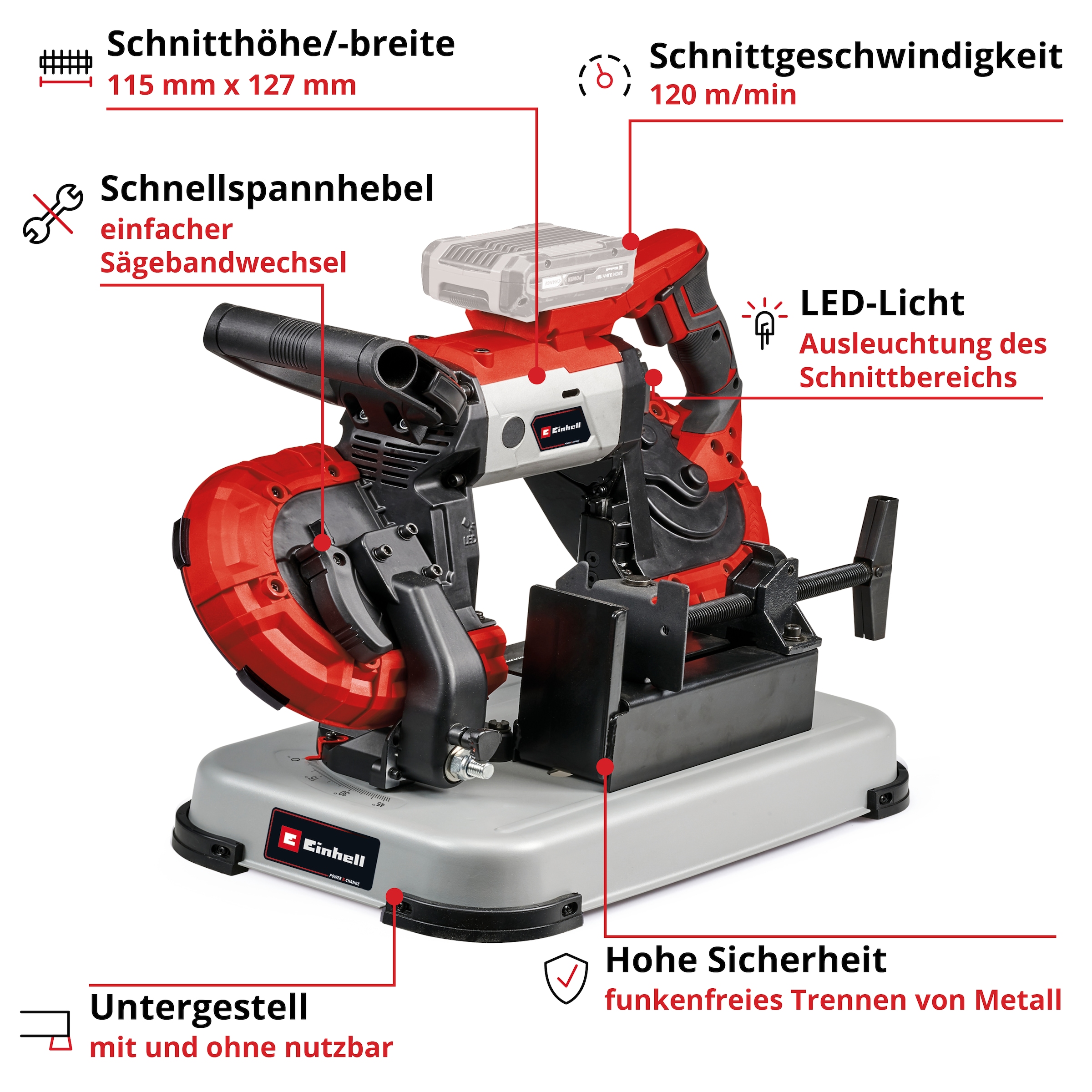 Einhell Akku-Bandsäge »TE-MB 18/127 U Li-Solo«, ohne Akku und Ladegerät