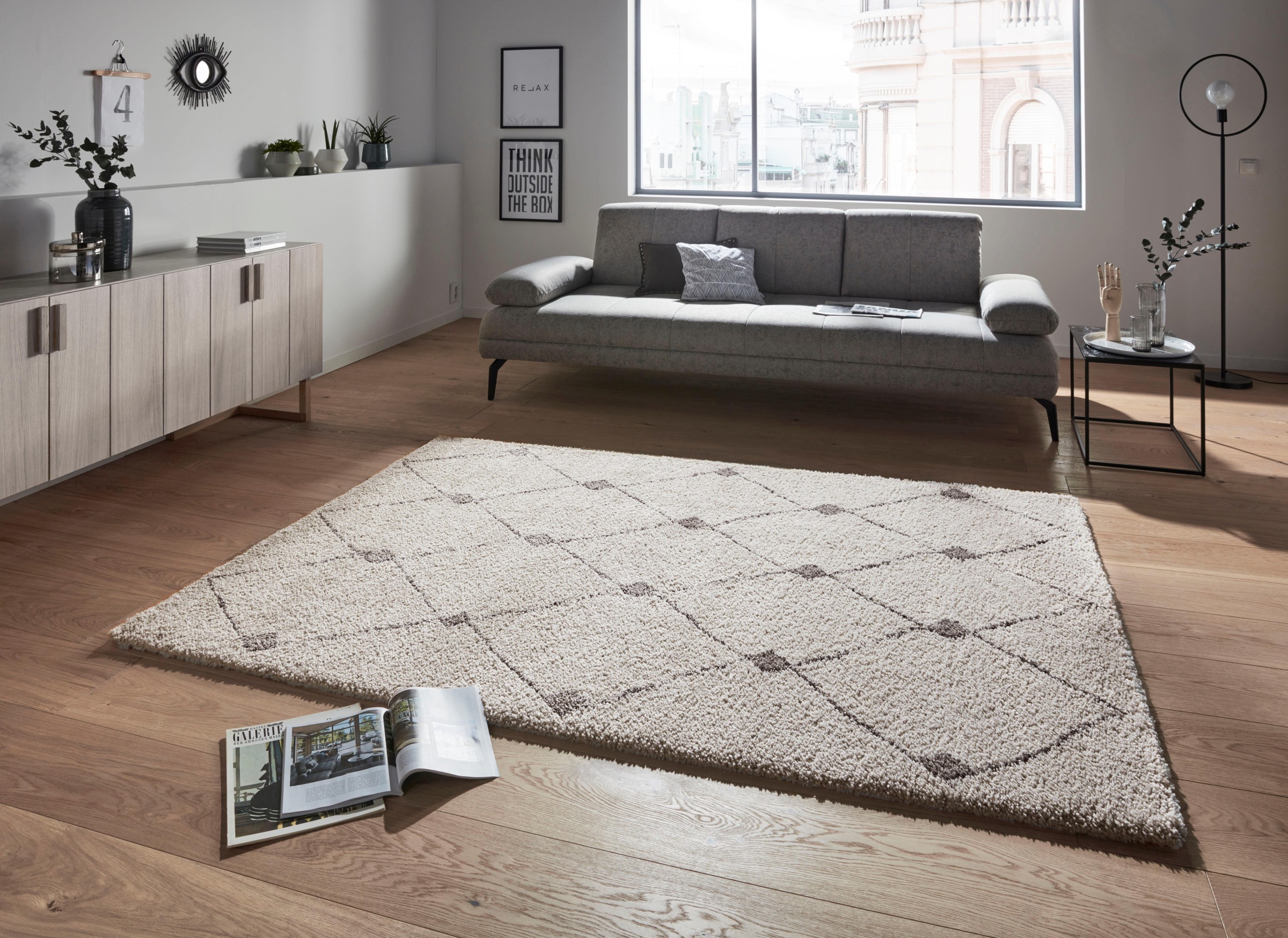 HANSE Home Hochflor-Teppich »Create«, rechteckig, 35 mm Höhe, Rauten Design, besonders weich durch Microfaser,Robust, Pflegeleicht