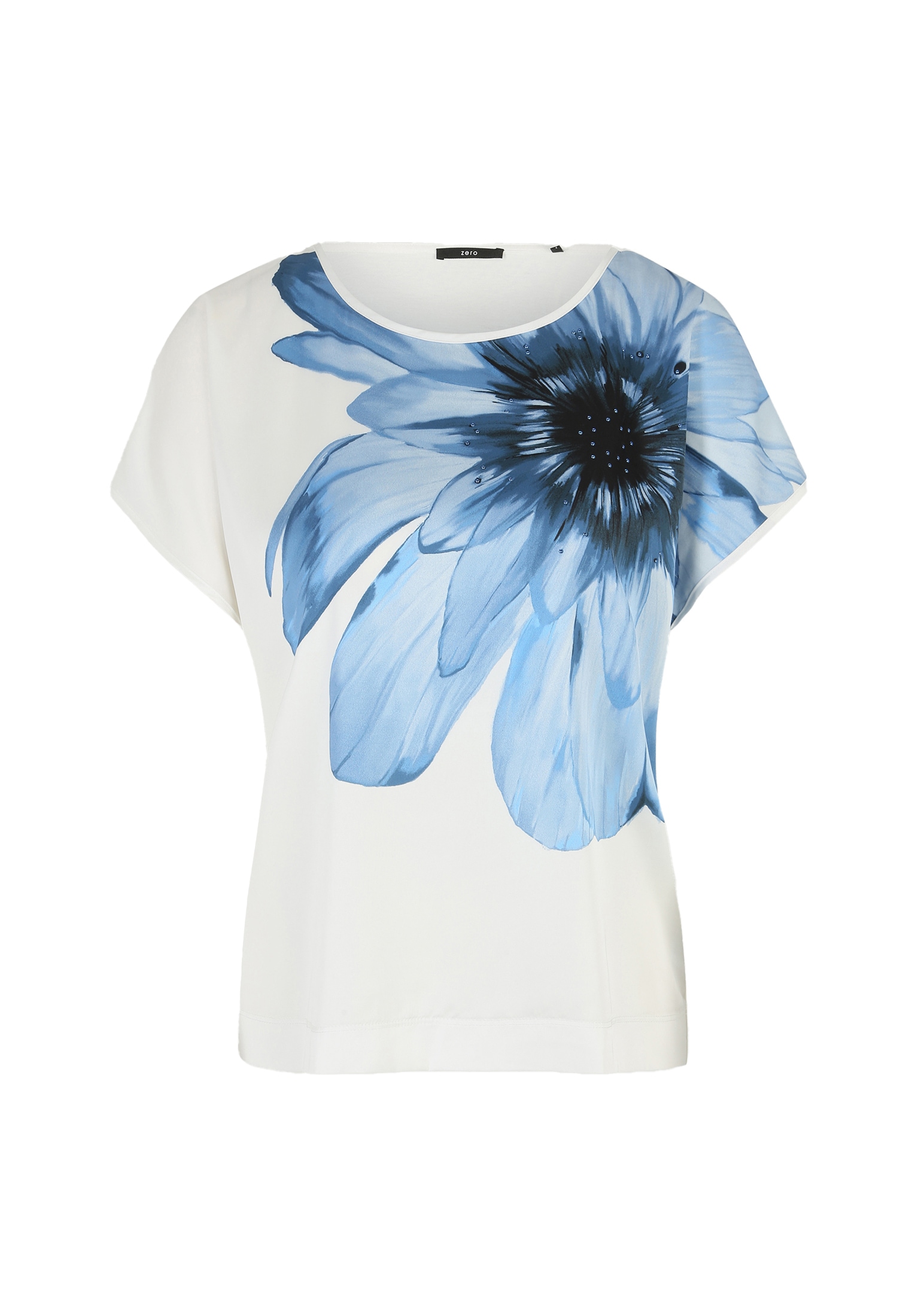 Zero Kurzarmshirt »zero Satinshirt mit Blumendruck«, (1 tlg.), Ziersteine