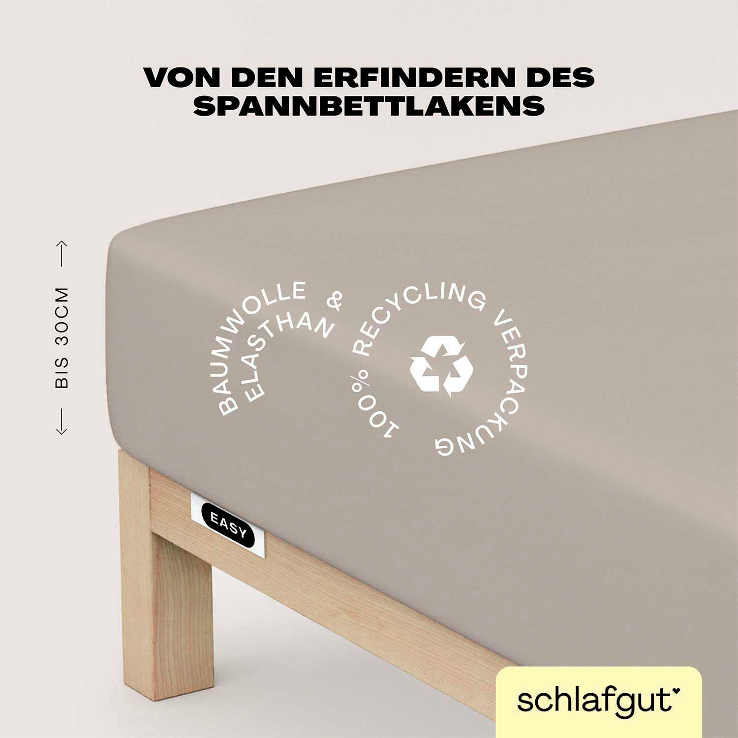 Schlafgut Spannbettlaken "EASY JERSEY ELASTHAN Bettlaken, 170 g/m², 95% Baumwolle, 5% Elasthan" Spannbettlaken bis 30 cm Höhe, bügelfrei, pflegeleicht, perfekter Sitz