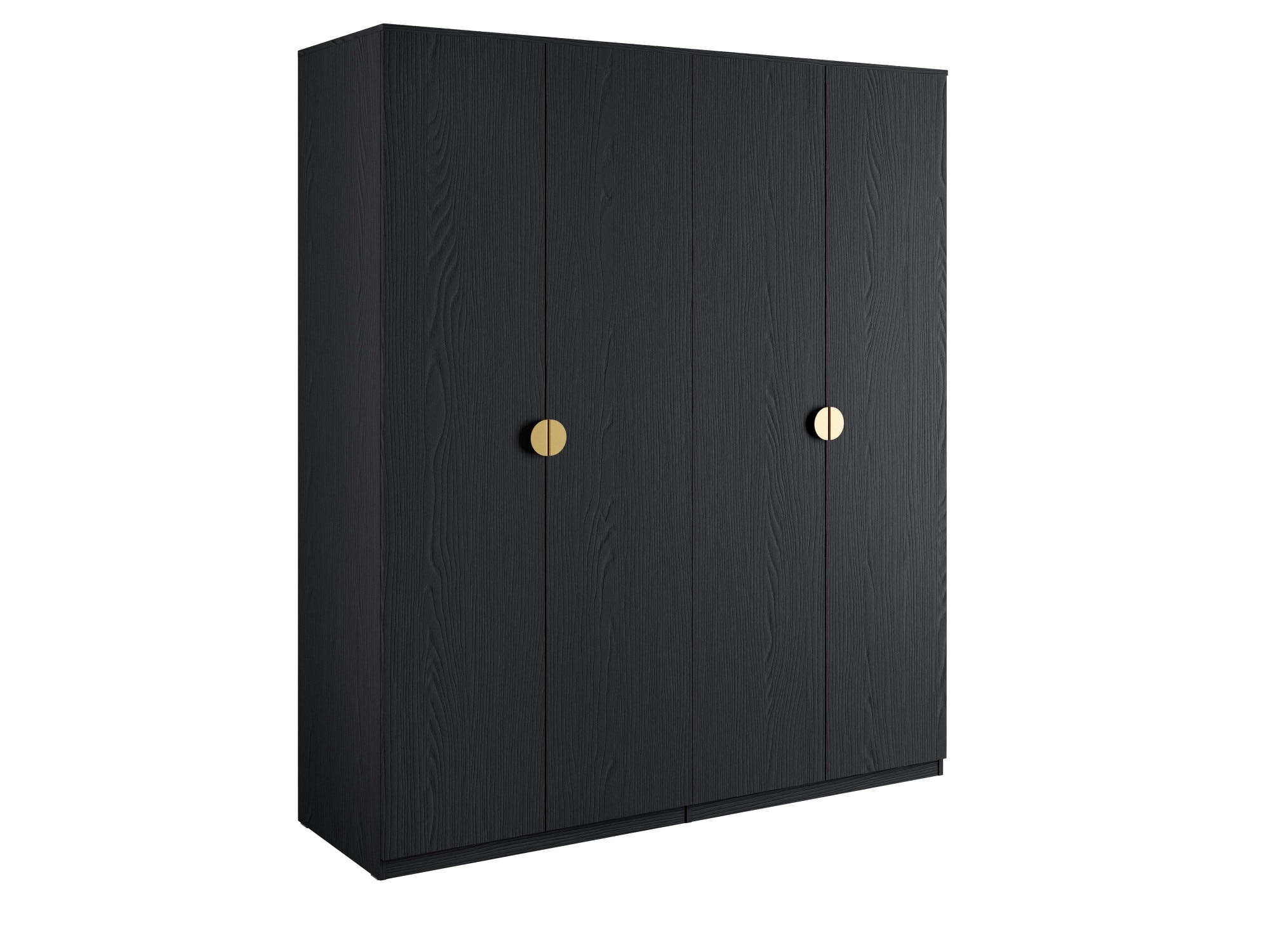 Leonique Kleiderschrank »Kleiderschrank Bellot mit 4 Einlegeböden und 2 Kleiderstange«, Garderobe mit 4 Drehtüren und goldenen Griffen, BxTxH 180x59x209 cm