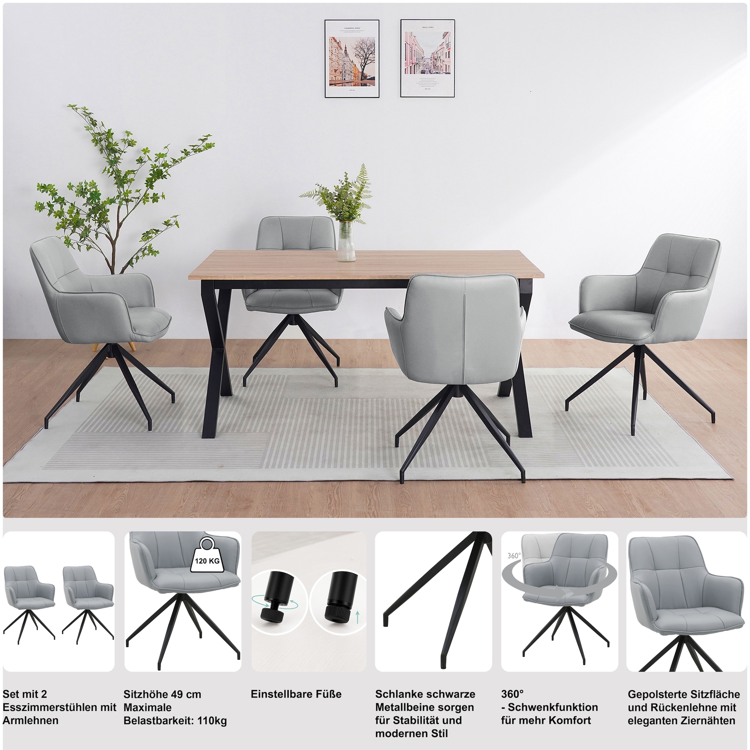 OTTO home Esszimmerstuhl »Cardiff« () 1 Stk.Sitzschale 360° drehbar, Kunstleder Bezug, Sitzhöhe 49 cm