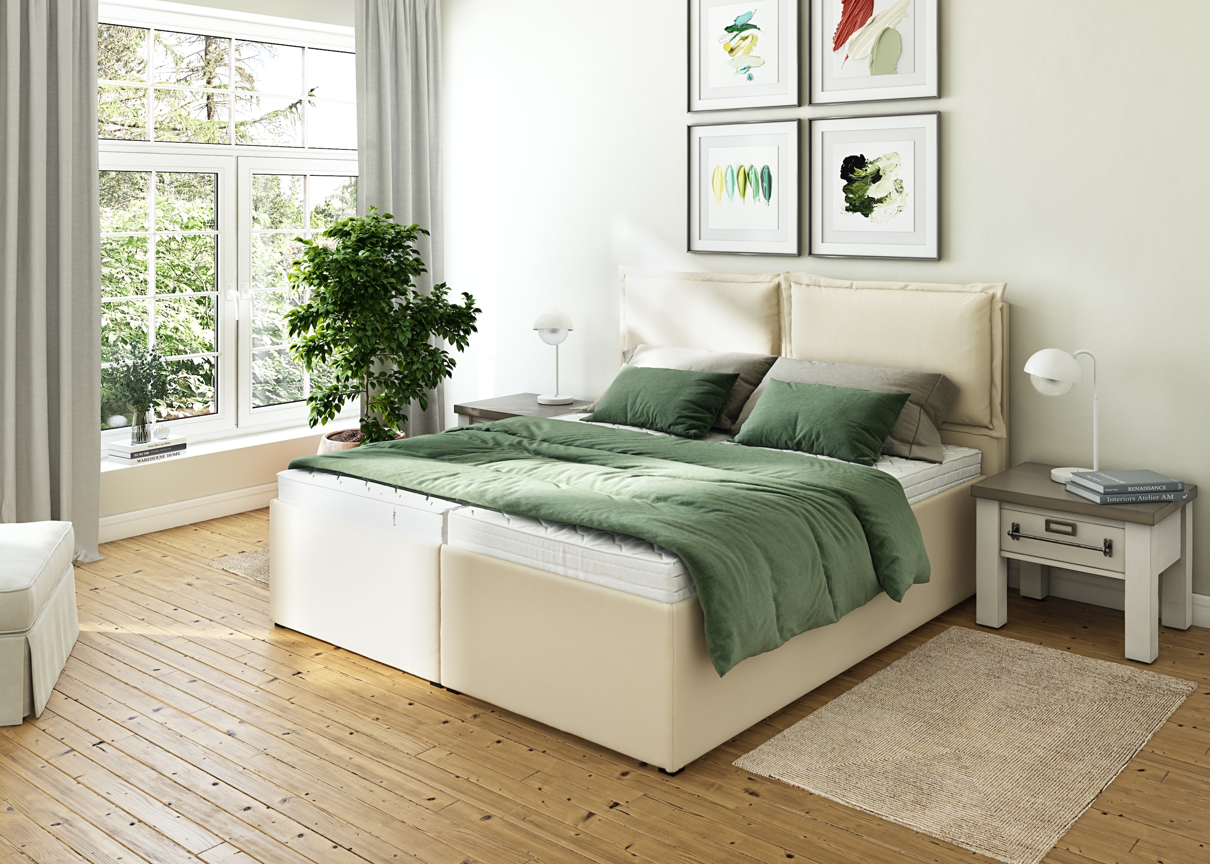 Polsterbett MAINTAL "Lyara", beige, B:187cm L:215cm, Struktur fein (100% Polyester), Betten, Polsterbett, wahlweise ohne Matratze oder mit 3 Matratzenarten zur Auswahl 10