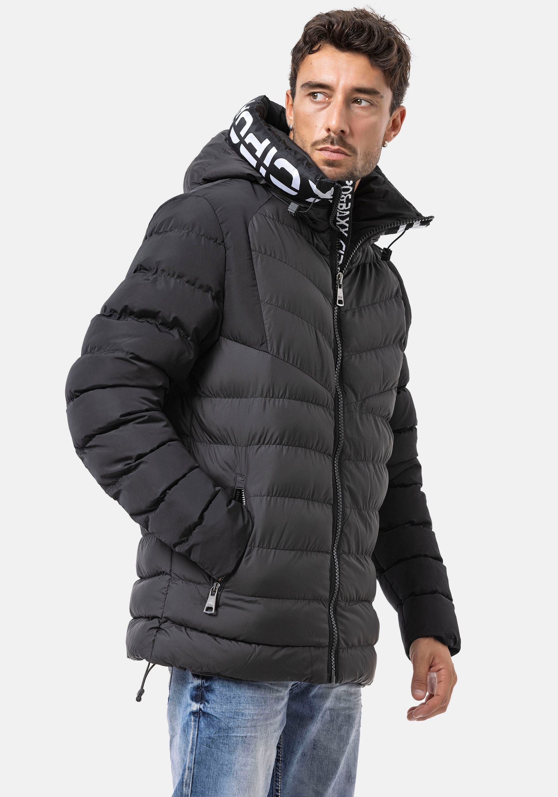 Steppjacke CIPO & BAXX, Herren, Gr. M, schwarz, Web, Obermaterial: 100% Polyester, unifarben mit Farbeinsatz, normal, gerader Abschluss, Jacken Steppjacke 6