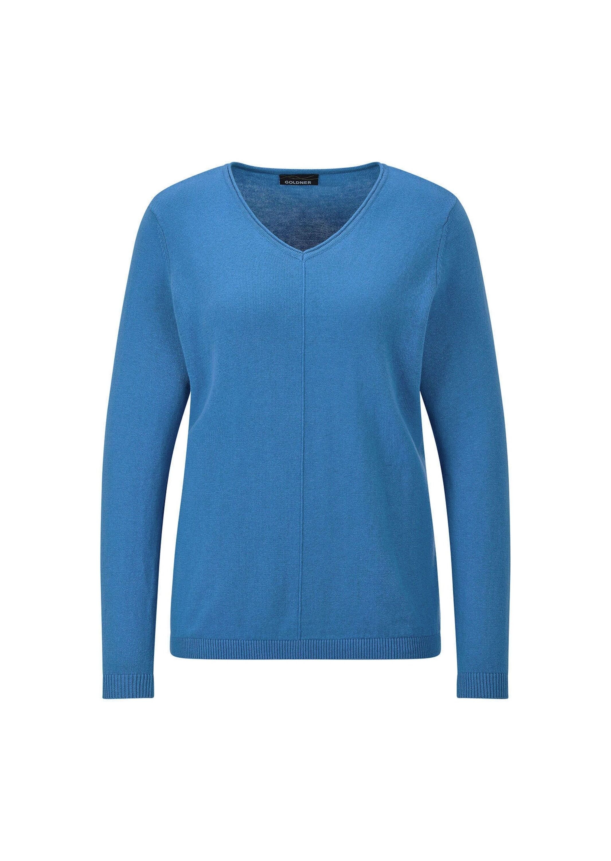GOLDNER Rundhalspullover "Kurzgröße Baumwollpullover mit V-Ausschnitt" mit günstig online kaufen