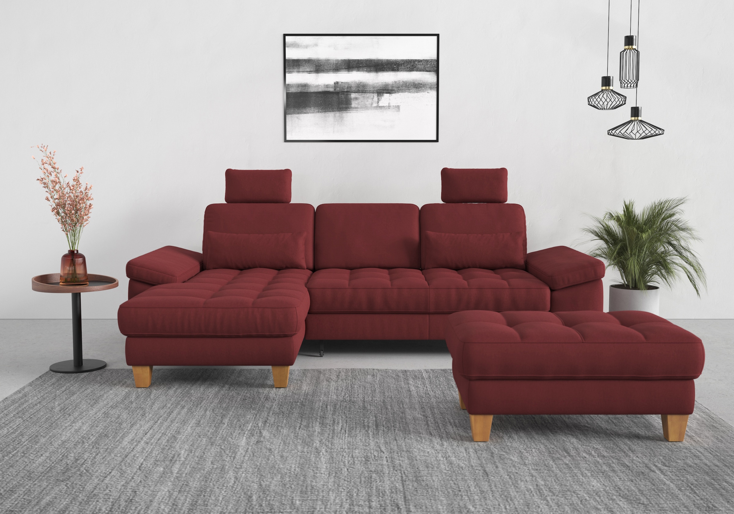 sit&more Ecksofa »Westham L-Form«, mit Recamiere, mit oder ohne Bettfunktion, Bettkasten, Füße Eiche
